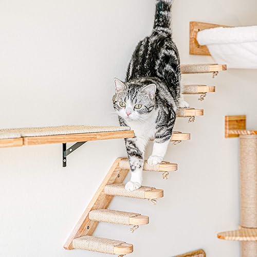 Miniatura 4 de FUKUMARU Estante de escalada para gatos montado en la pared escalera de gato de cuatro escalones con yute para arañazos para gatos suministros de