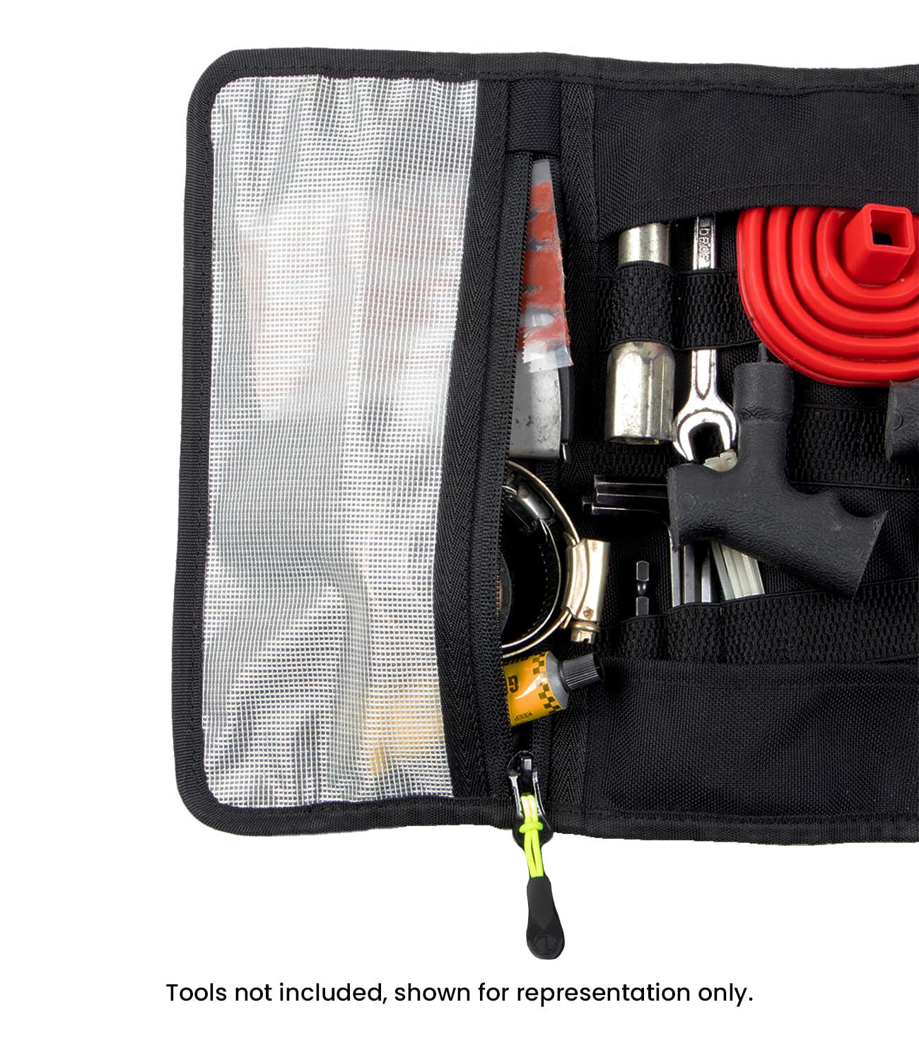 Rynox Navigator Tool Roll - Rugged Durability, Bar-Tack Stitching, Genuine YKK Loops and Zipper- Portable Tool Organizer Pouch - Black Hi-Viz Green 2