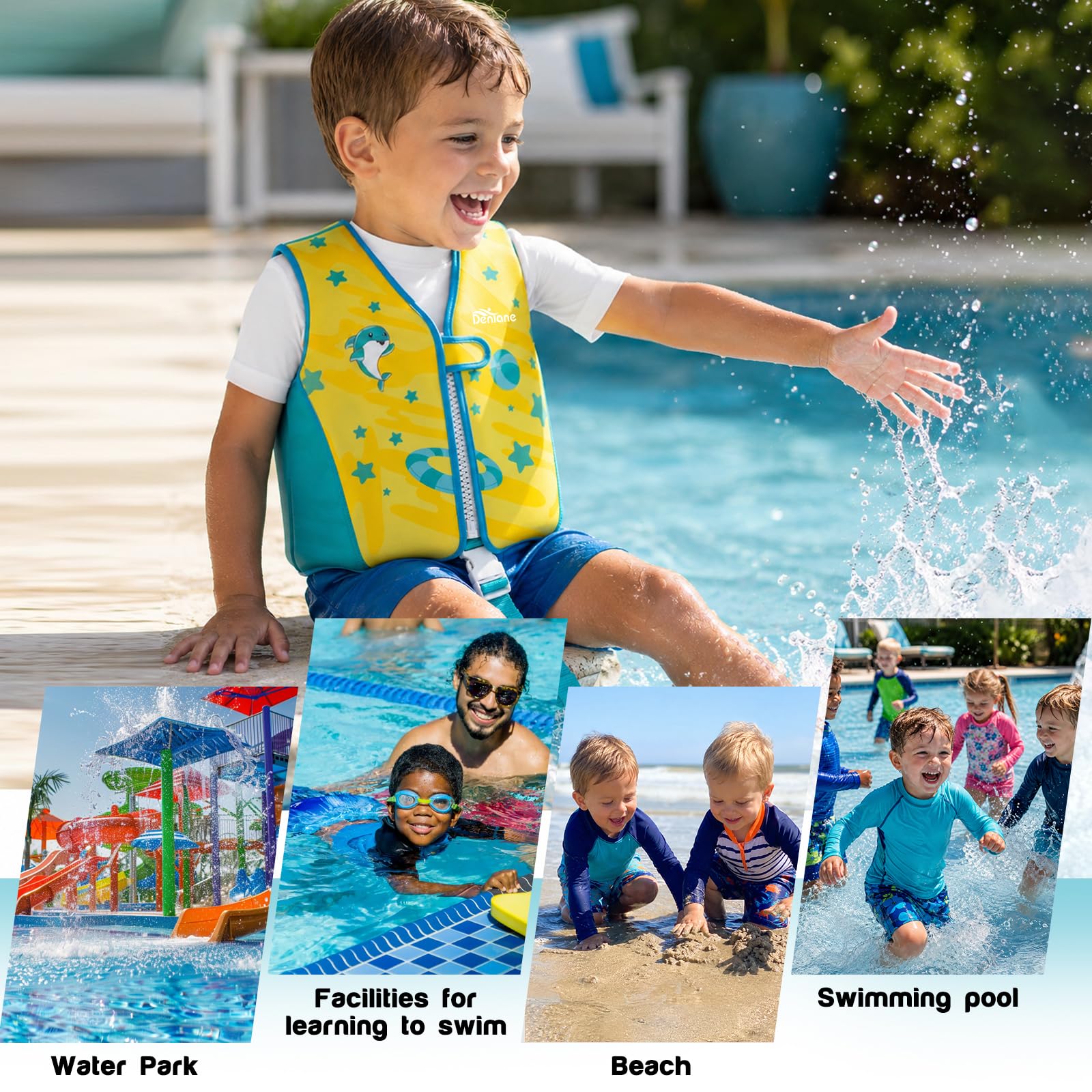 Giubbotto da nuoto per bambini in neoprene, 2 ai 6 anni costume da bagno per ragazzi e ragazze, costume da bagno per l'allenamento al nuoto con cinghie di sicurezza regolabili - Giallo(15-30 Chilo)