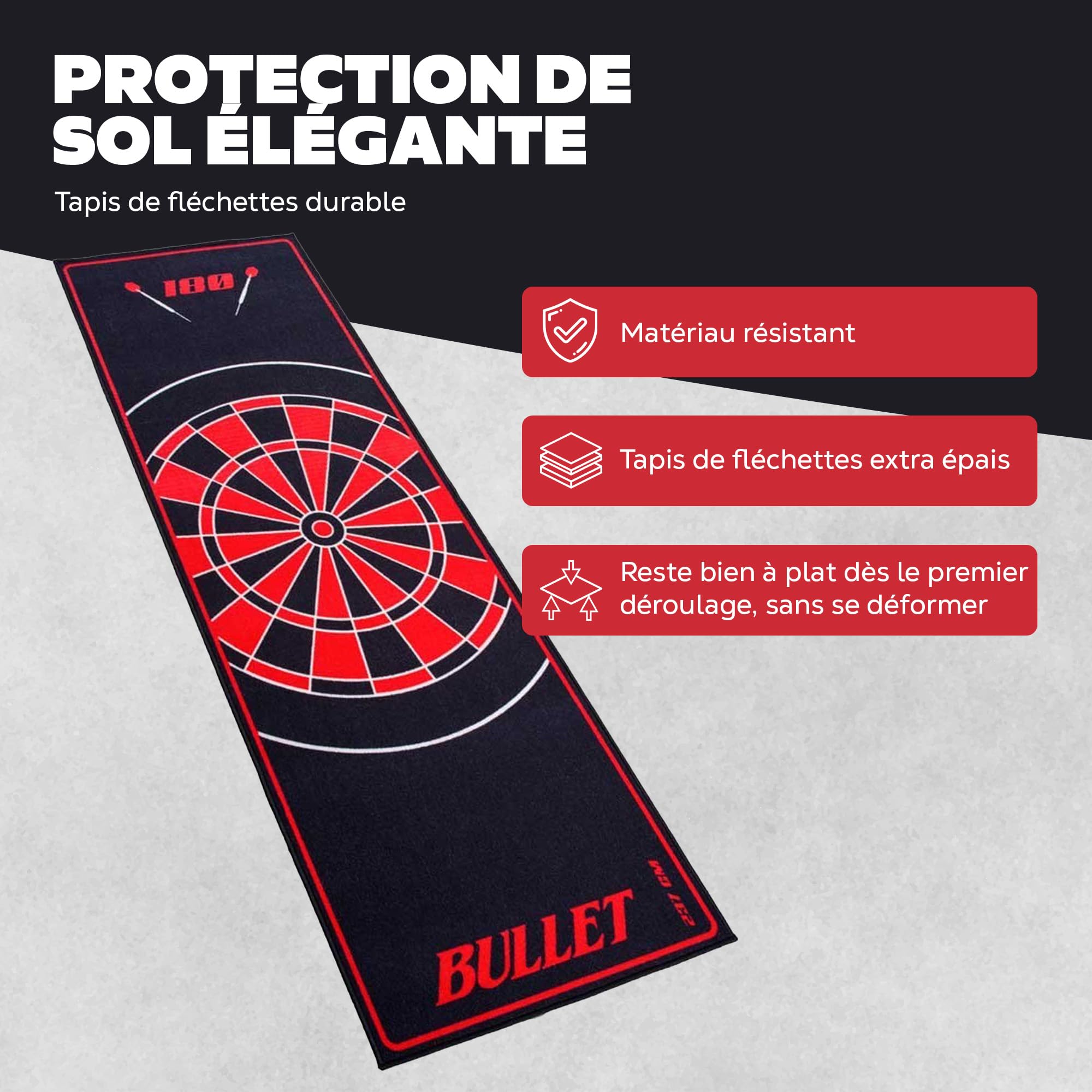 Tapis de fléchettes professionnel 237 x 80 cm pour maison bureau bar fêtes dimensions de tournoi oche