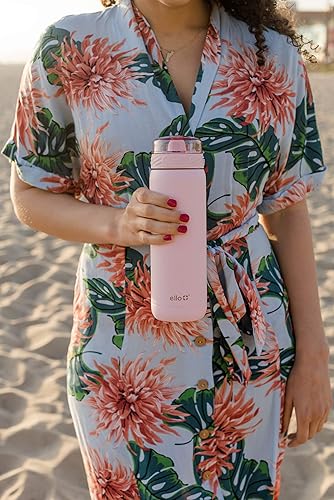 Miniatura 55 de Ello Cooper - Botella de agua de acero inoxidable de 22 onzas con 2 tapas, una de chupito y otra con popote | A prueba de fugas, doble pared y