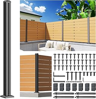 201 Stainless Steel 4FT Privacy Screen Outdoor Fence Post for Wood Slats, Concrete Install Wooden Privacy Fence Panel Post(Corner Post Matte Black 1Pack