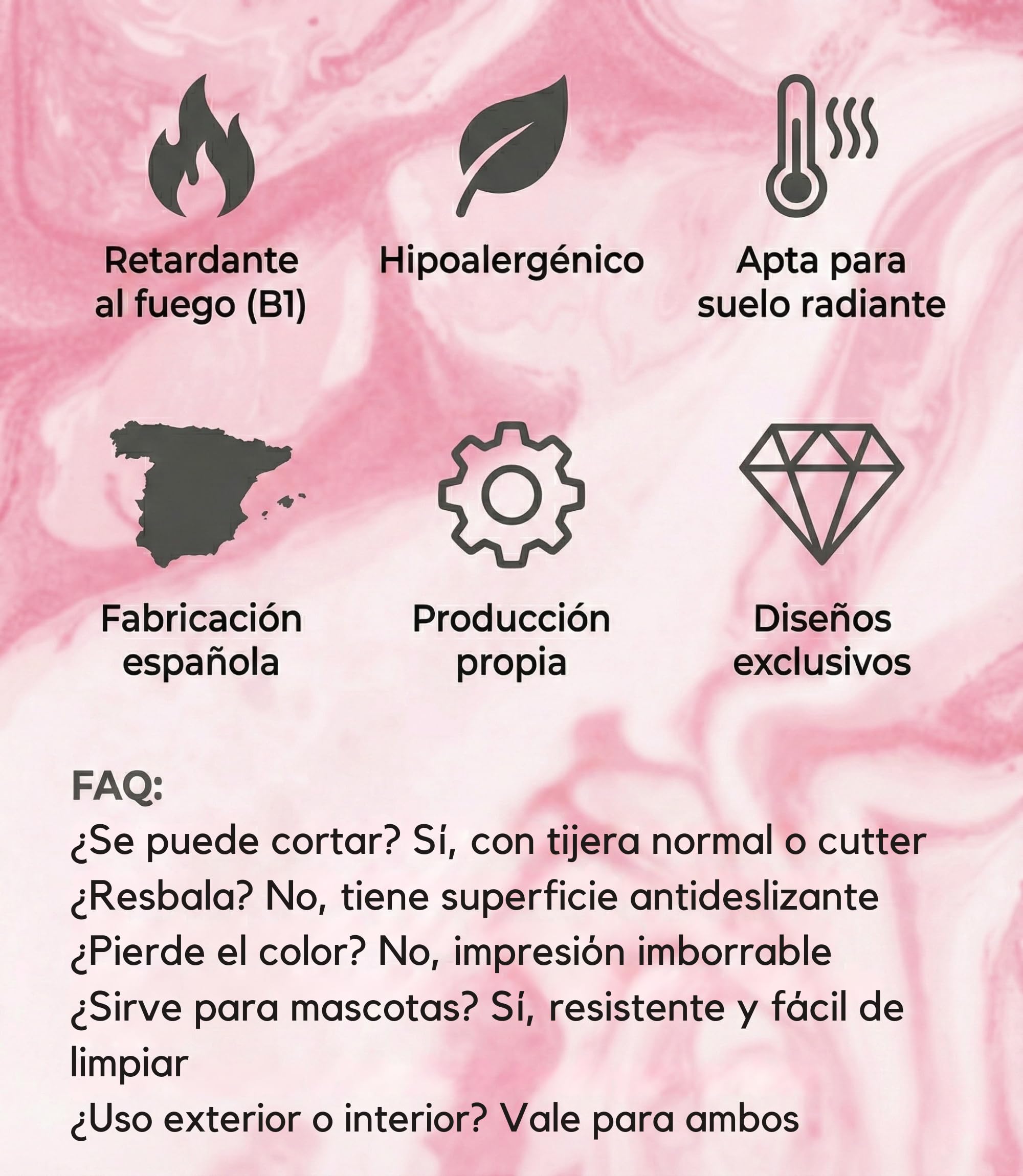 Alfombra Vinilica Rosa Cocina Lavable Antideslizante | Marm 300x195 cm