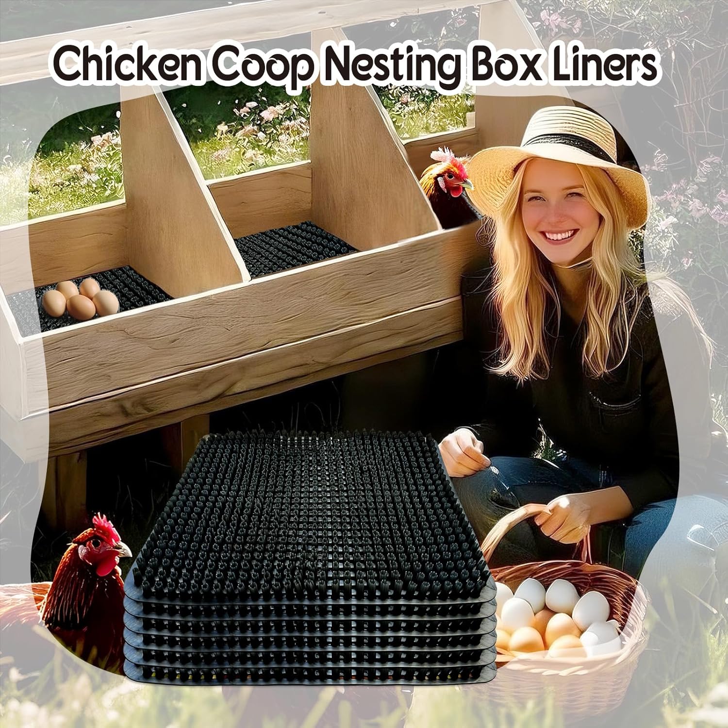 Washable Nesting Pads for Chicken Coop, Chicken Nesting Boxes for Laying Eggs, Laying Pads for Hens, Reusable Nest Mats, Black 6 Count