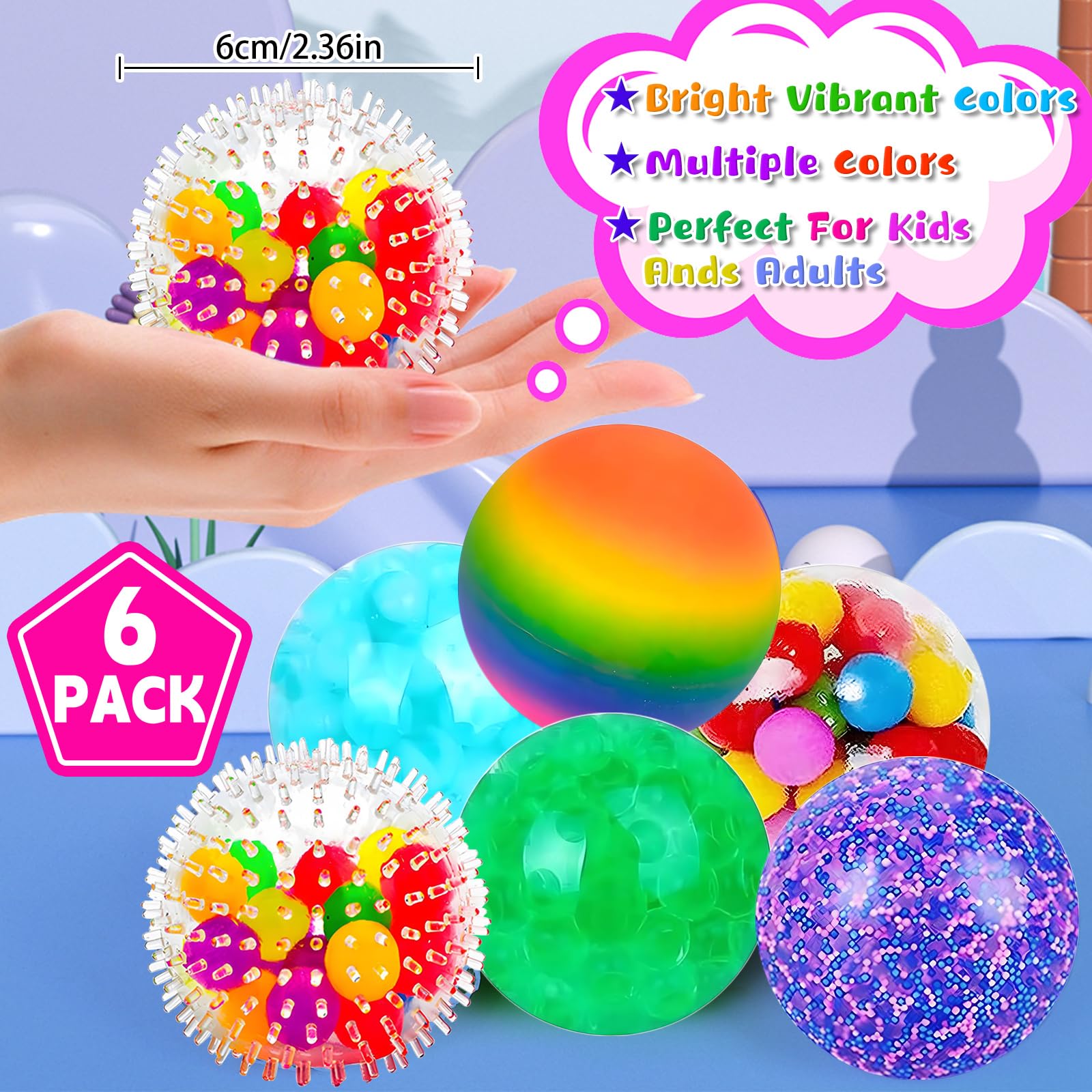 6 Stück Stressabbau Quetschspielzeug Squishy Stressball Anti Stress Bälle Fidget Spielzeug