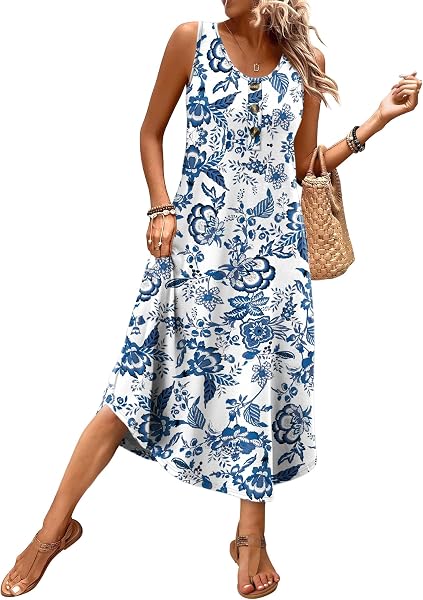 WIHOLL Summer Dresses for Women 2026 Button Front Sleeveless Casual Midi Dress Beach Vacation Sundresses with Pockets - 5
