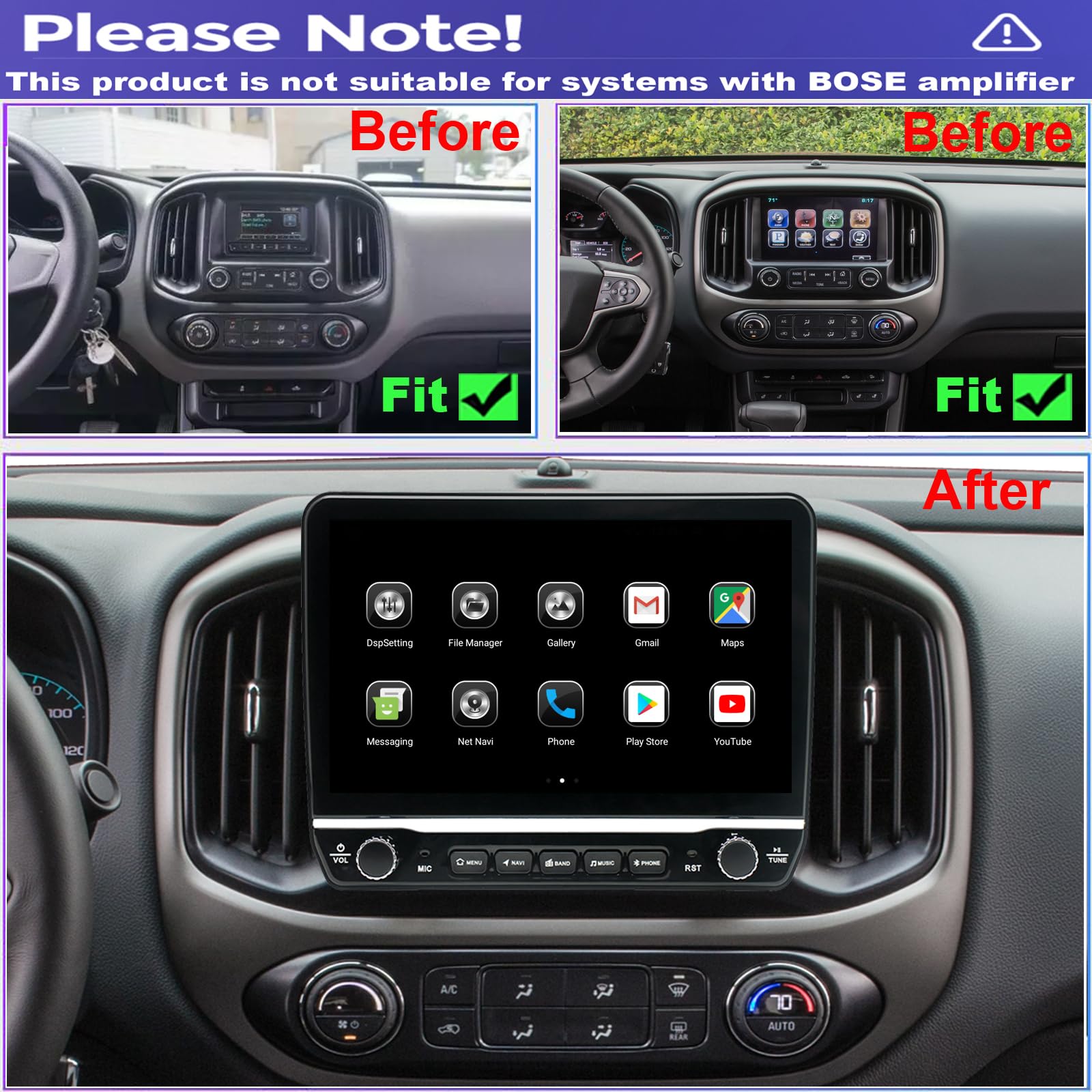 for Chevy Colorado and GMC Canyon Radio Upgrade 2015 2016 2017 2018,QLED Touch Screen Stereo,8 Core CPU,Carplay Android Auto Ready,Keep OEM Camera and Steering Wheel Control