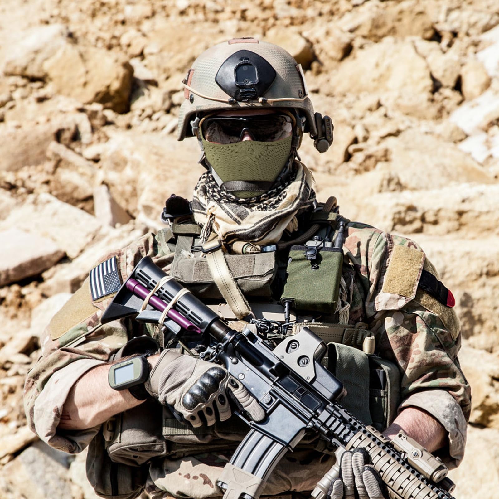 Qavctw Maschera tattica da tiro, pieghevole, per softair, in silicone, traspirante, per esterni, mezza faccia, militare, per tiro, equitazione, arrampicata, paintball, caccia
