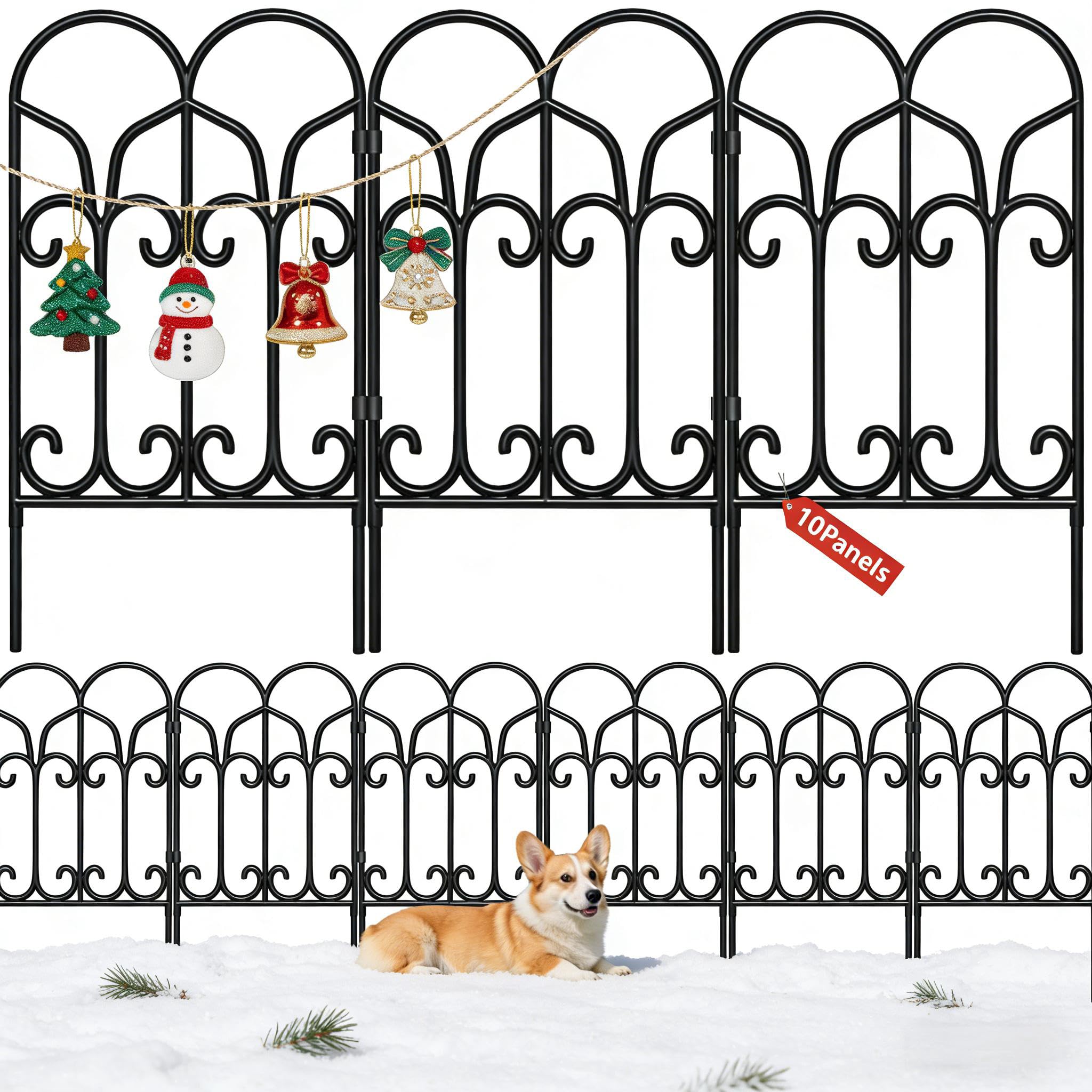 AMAGABELI GARDEN & HOME 10 Panels 22in(H)×10ft(L) Decorative Garden Fences and Borders for Dogs No Dig Metal Fence Panels Garden Edging Border Fence for Animal Barrier Fencing for Flower Beds Yard