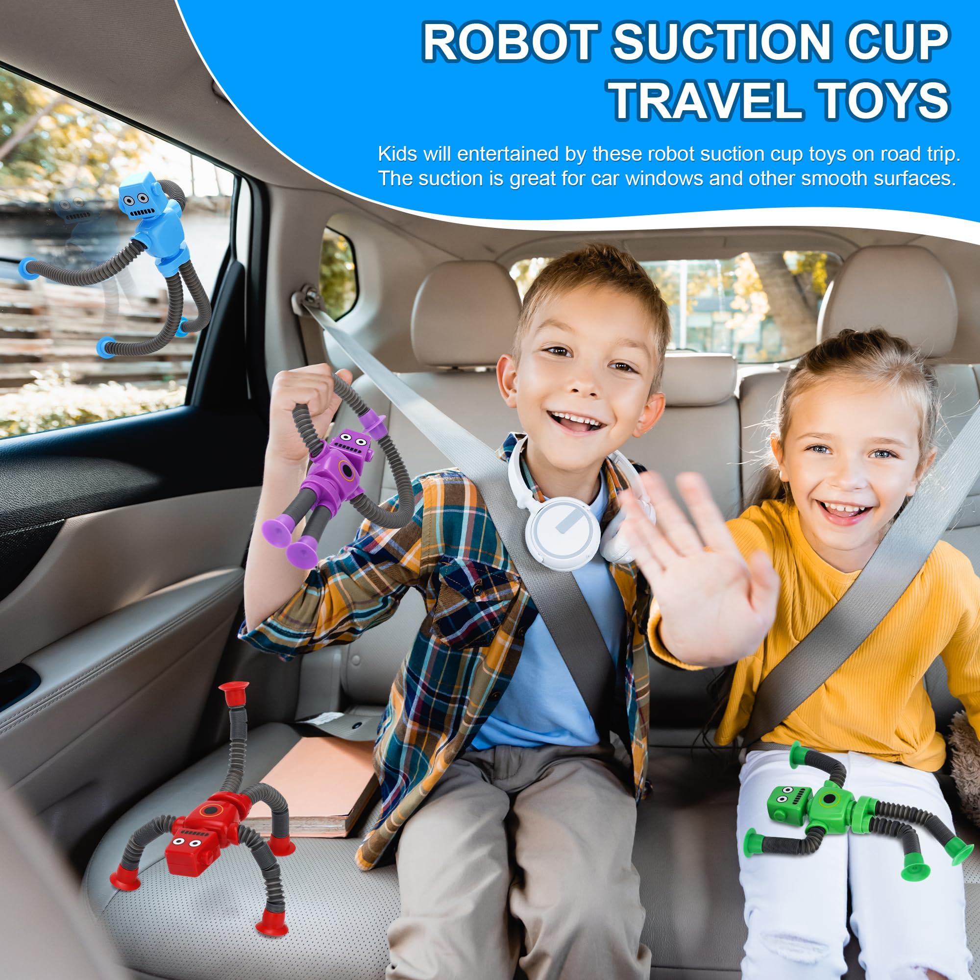 Juguetes de ventosa robot para reventar tubos | 6 juguetes sensoriales elásticos para niños a partir de 3 años, perfectos para viajes, recuerdos de fiesta, autismo, alivio del estrés, divertidos