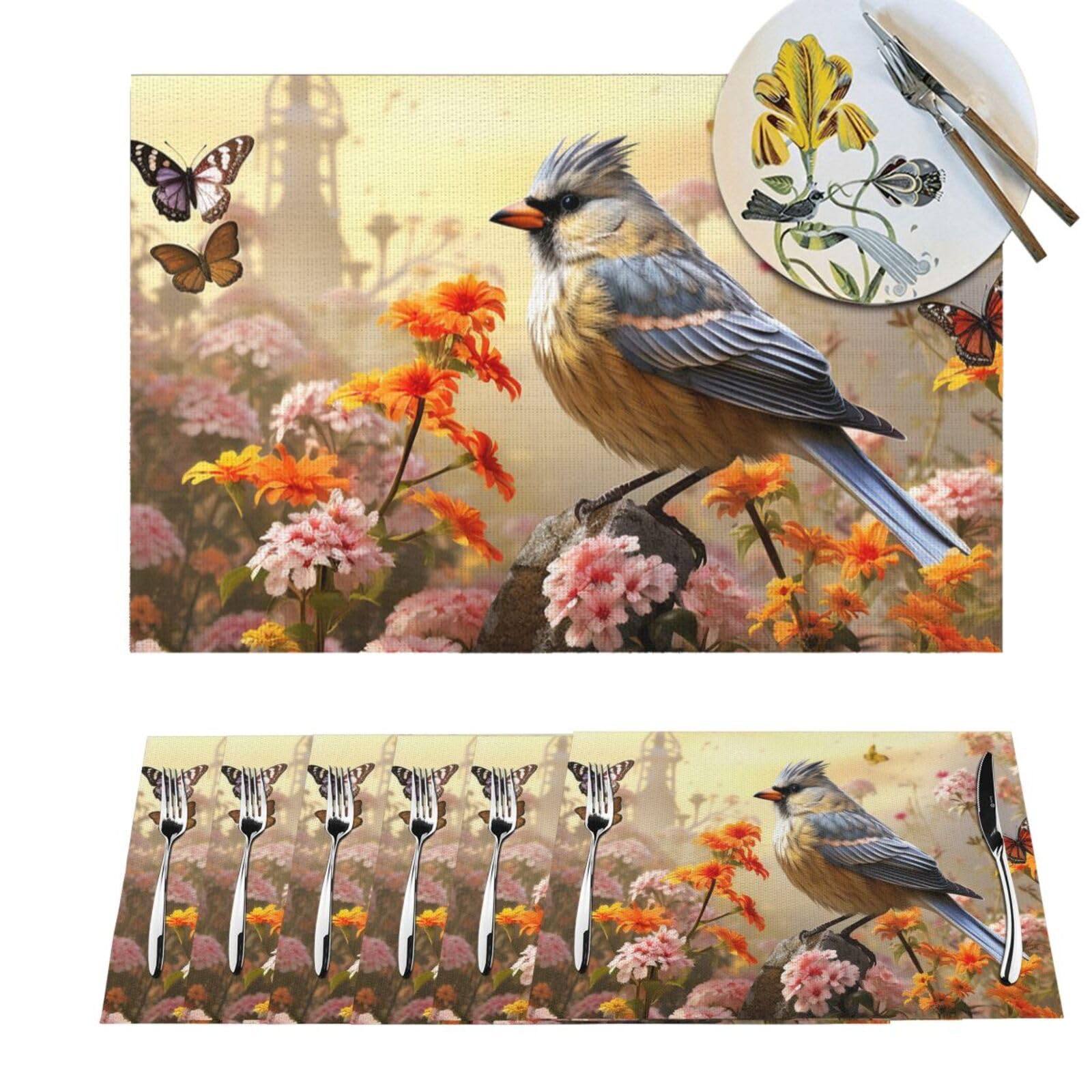 Sets de table en PVC lot de 6 antidérapants motif oiseaux pour protection de cuisine
