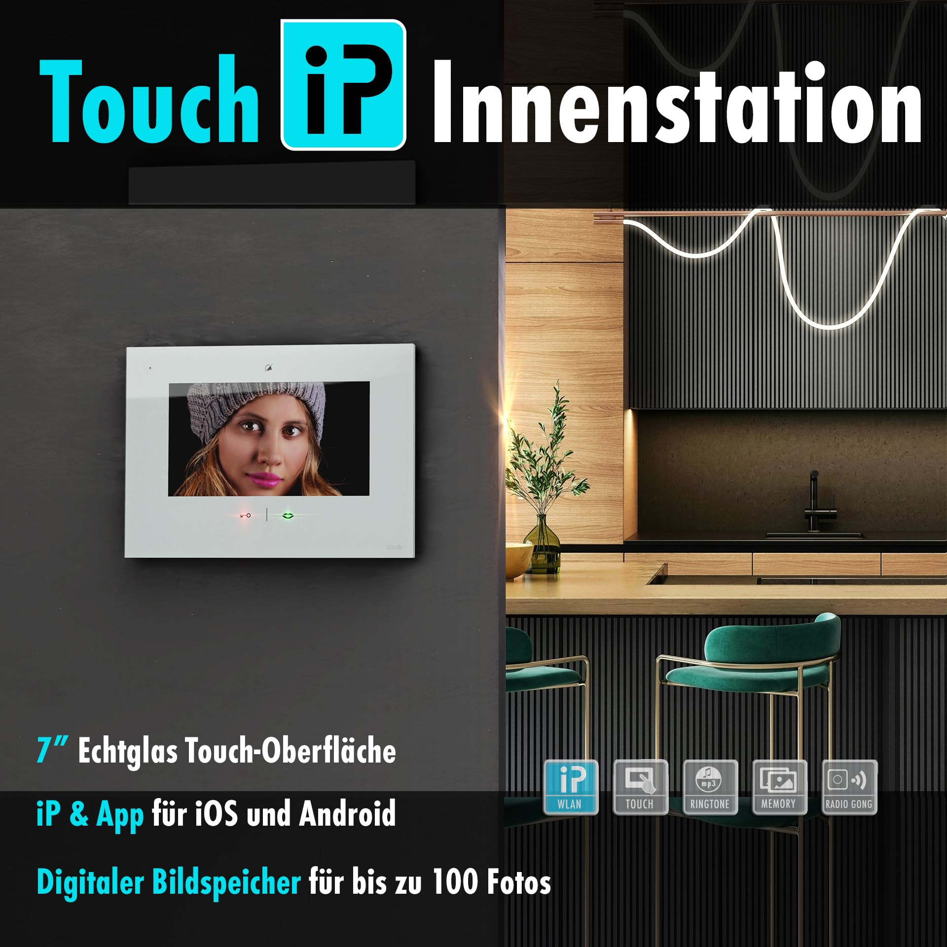 m-e iP Video-Türsprechanlage RFID anthrazit/weiß | Aluminium Außenstation für 1-Familienhaus | 7“ Innenstation | Türklingel mit Kamera | Freisprechanlage Video Sprechanlage Einfamilienhaus 4-Draht