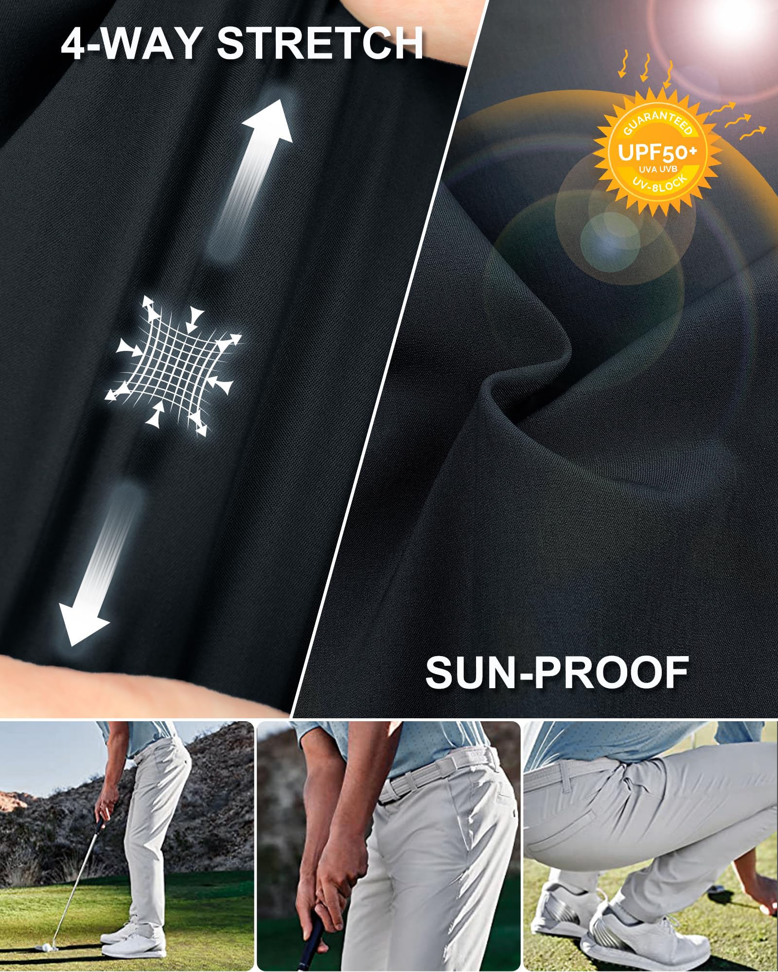 33,000ft Pantalon de golf extensible respirant pour homme, coupe ajustée, séchage rapide, coupe ajustée, coupe ajustée, pantalon de golf long