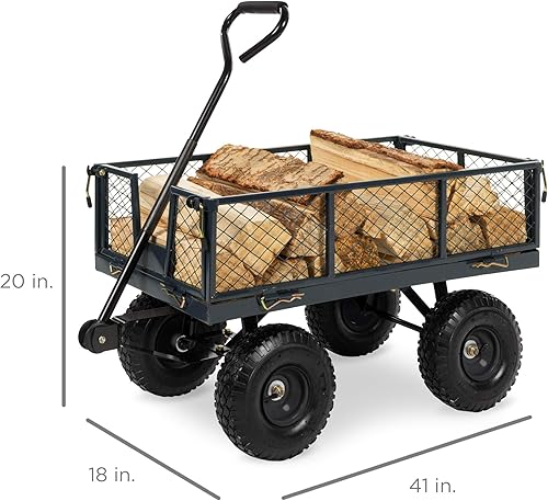Miniatura 7 de Best Choice Products Carrito de jardín utilitario para césped, patio con capacidad de peso de 400 libras, lados extraíbles, mango largo, neumáticos