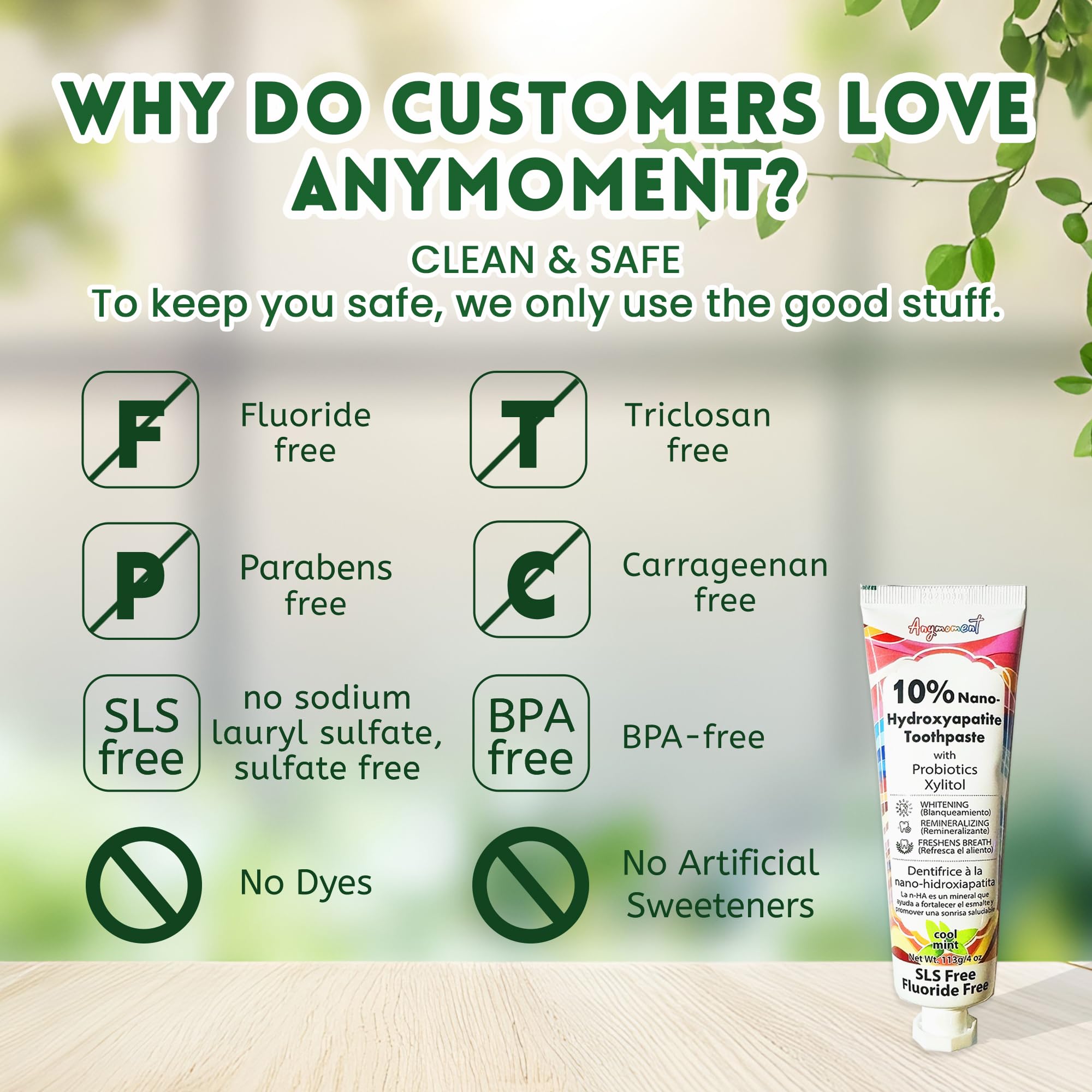 Anymoment Hydroxyapatite Toothpaste for Sensitive Teeth, 10% Nano
