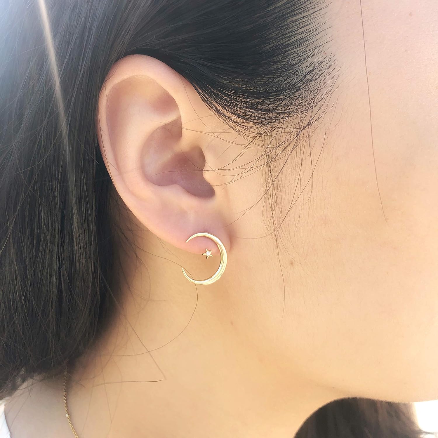 Moon and Star Ear Jackets Sterling Silver with Gold Finish - Image 3