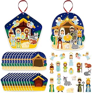 Christmas Nativity Crafts Stickers for Kids - 24PCS Make a Nativity Scene Stickers Ornaments Christian Crafts for Sunday School Classroom Religious Holiday Party Supplies