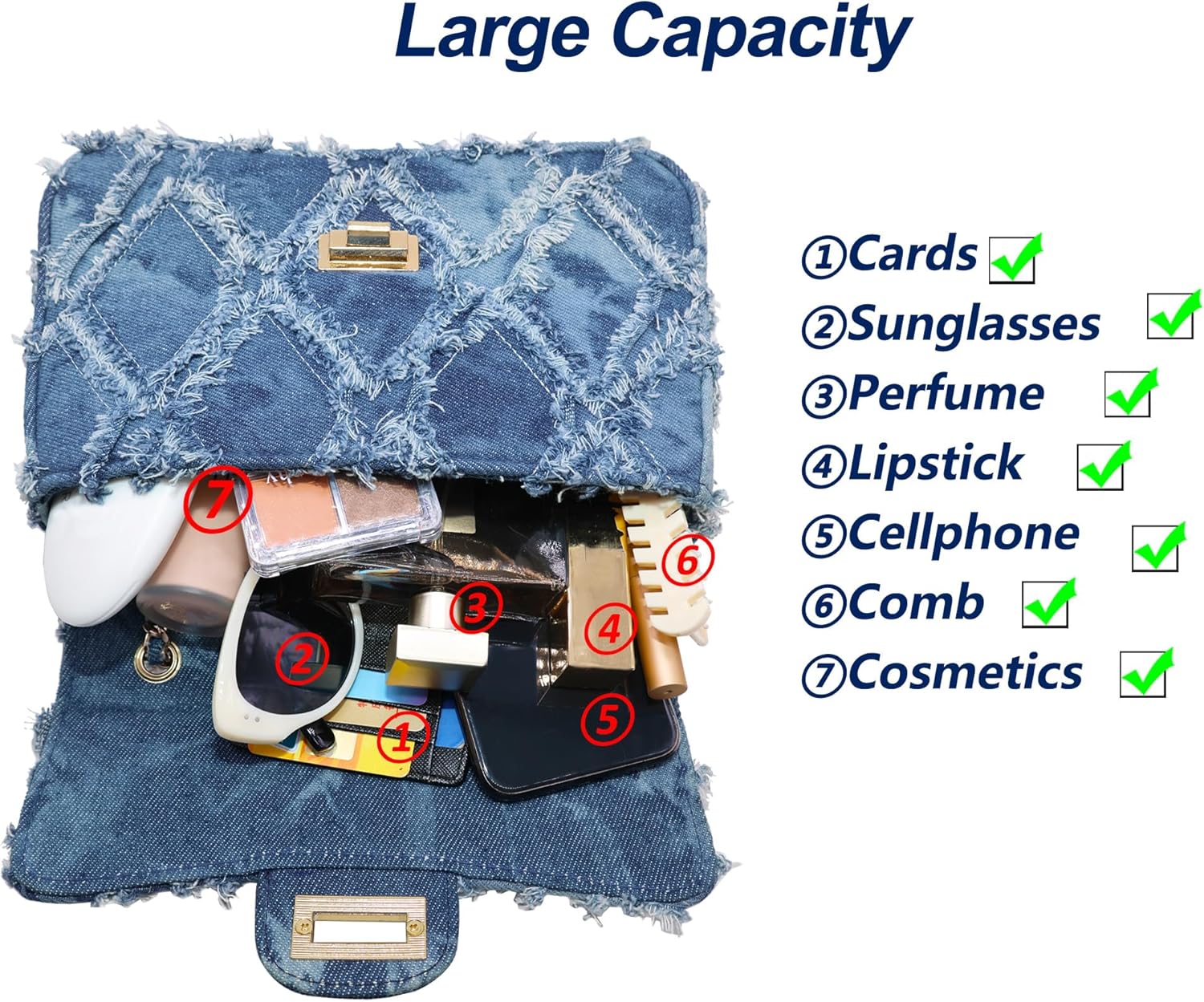 Milisente Women Shoulder Bag Small Quilted Denim Bag Chain Clutch Purses and Handbags Or Crossbody For Evening Formal Party - Image 7