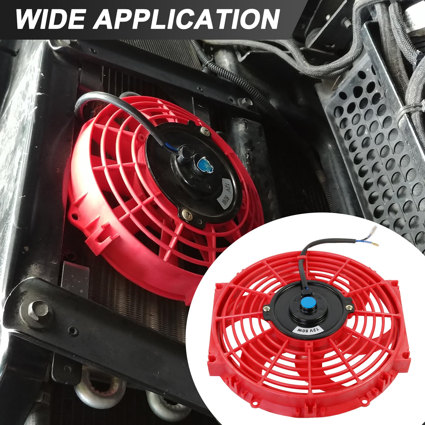 JDMSPEED Ventilador delgado de 10 pulgadas para radiador eléctrico de refrigeración de 12 V, kit universal rojo