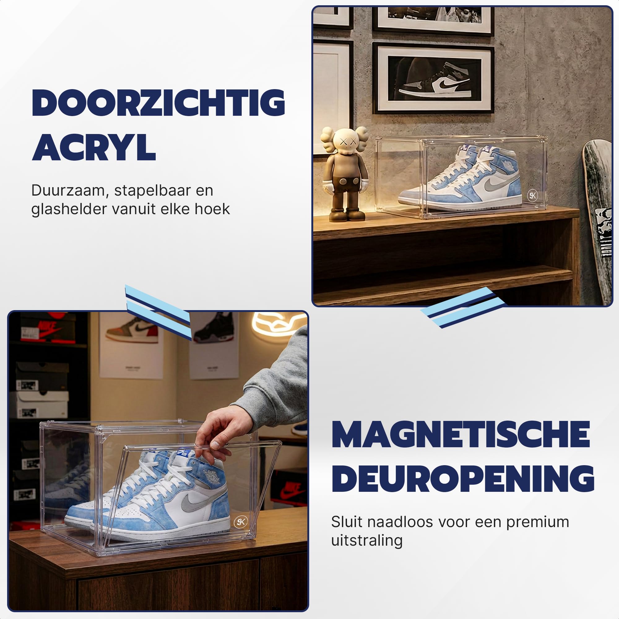 Transparente Sneakerboxen – Transparente Schuhboxen – Acrylmaterial – Magnetverschluss – Stabil und stapelbar – Bis Größe 48 – 4 Stück