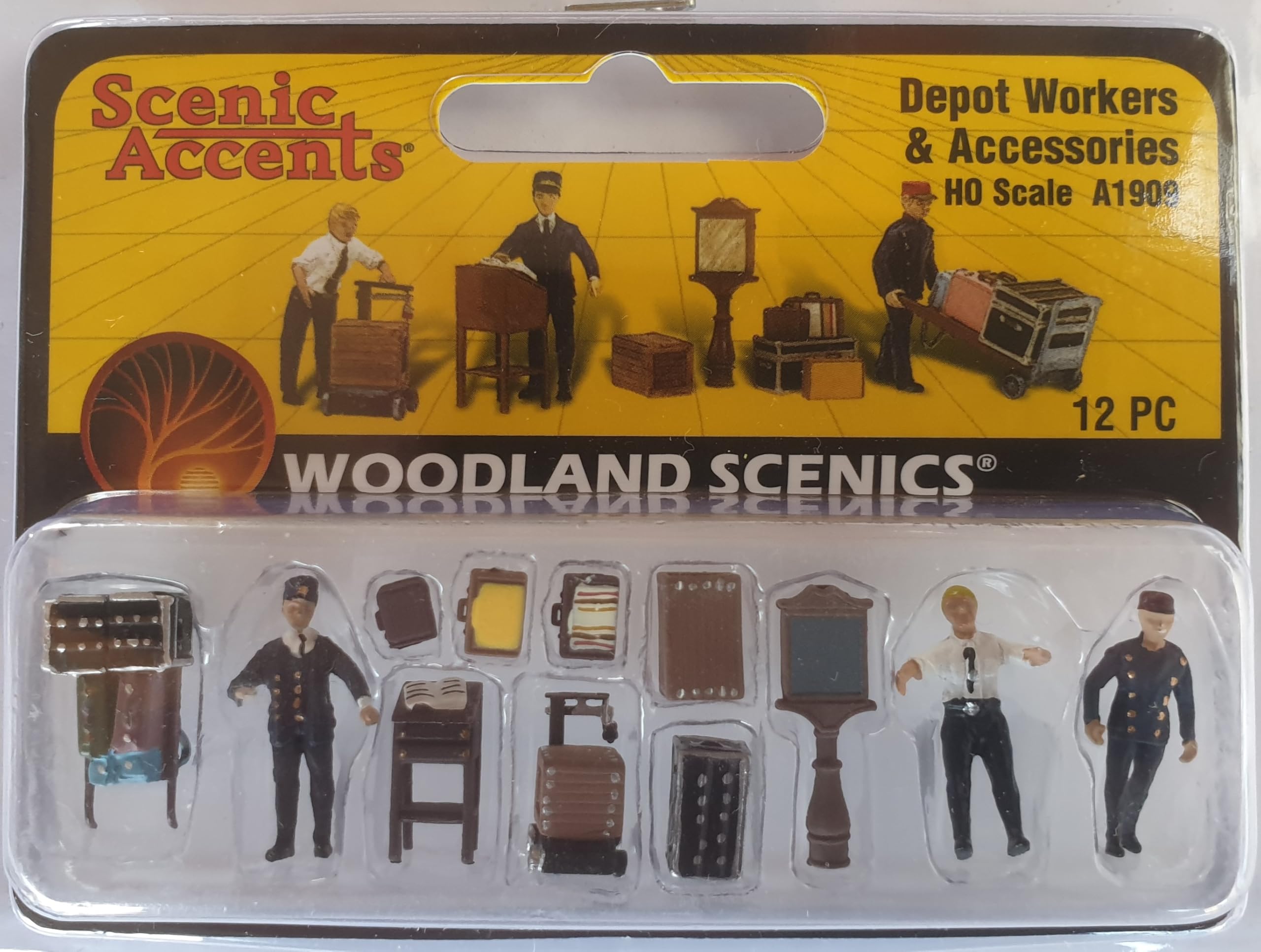Woodland Scenics A1909 Luggage Rack Warehouse Workers Suitcase Trolley Figures Gauge H0 HO 1:87 Depot Workers A1909