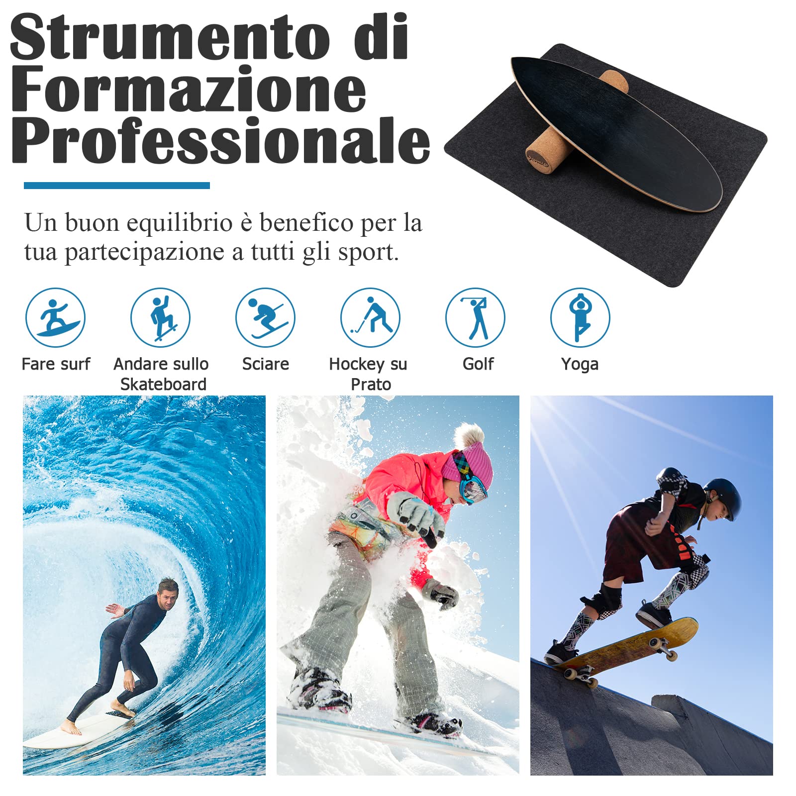 COSTWAY Balance Board in Legno,Tavola Propriocettiva con Superficie Antiscivolo e Rullo, Ideale per Esercizi di Equilibrio e Forza e Coordinazione, Carico Massimo 227 kg