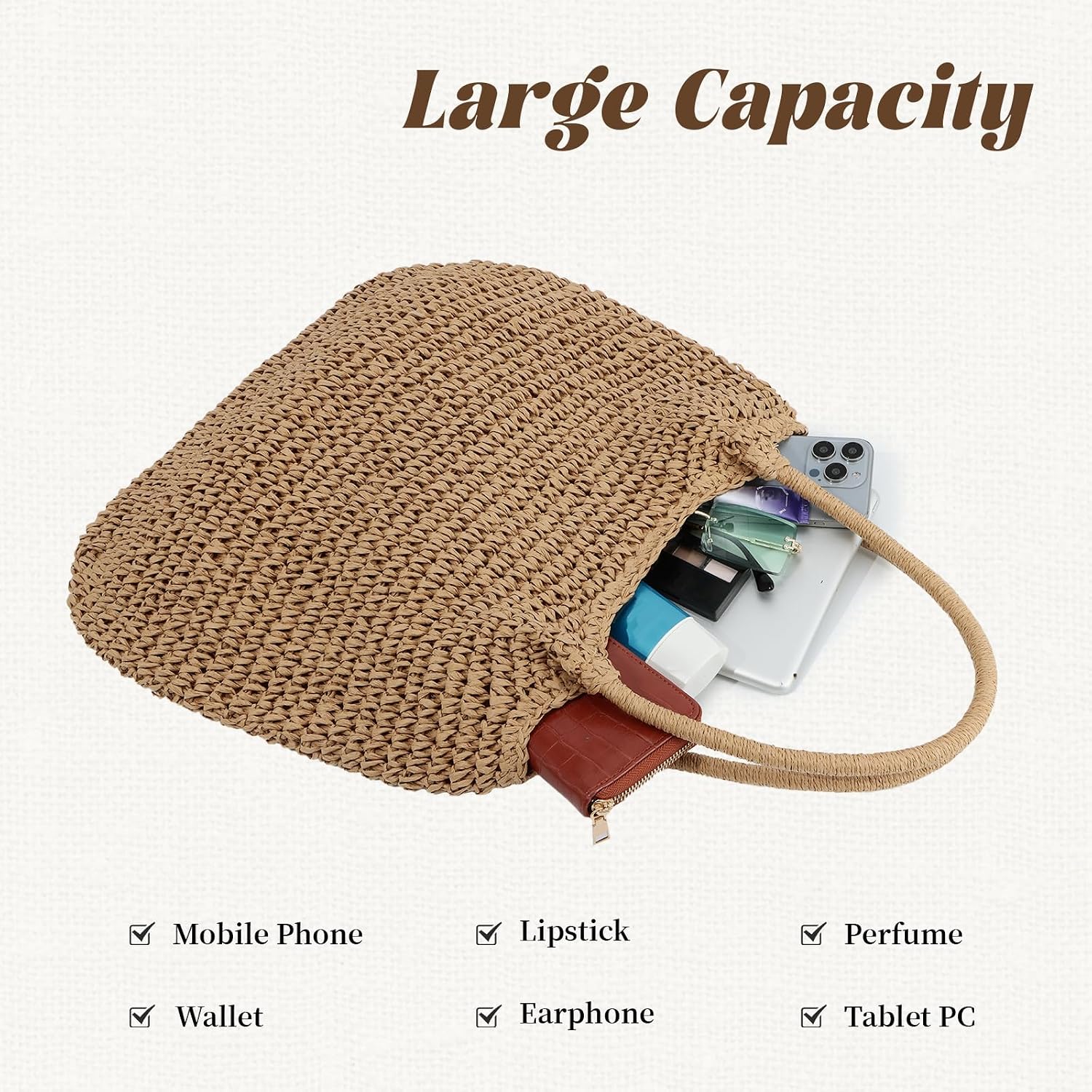 Freie Liebe Summer Straw Beach Bags for Women Large Woven Shoulder Handbags Boho Tote Bag for Vacation, Travel