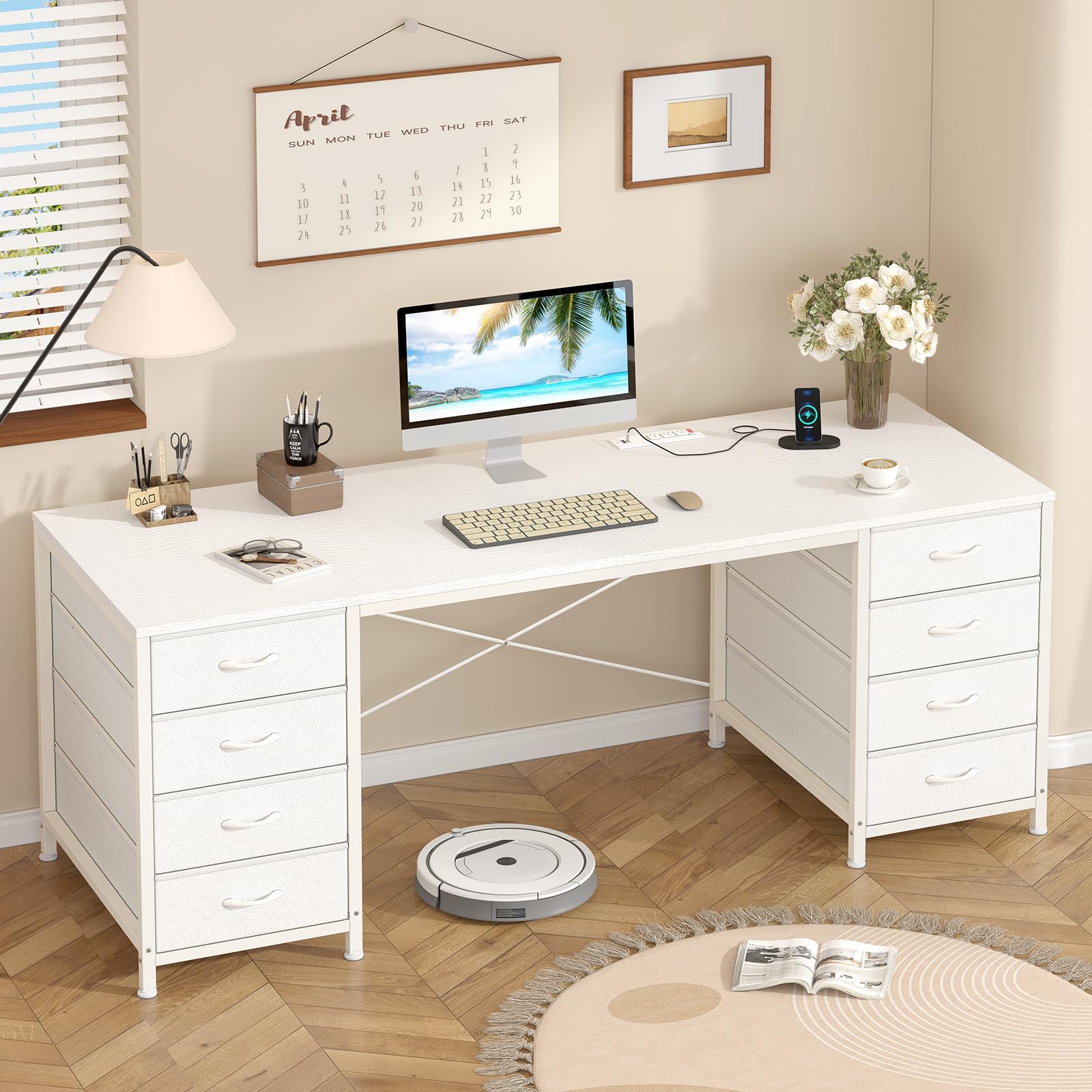 60 Inch Computer Desk with 8 Drawers for Home Office, Bedroom, Living Room