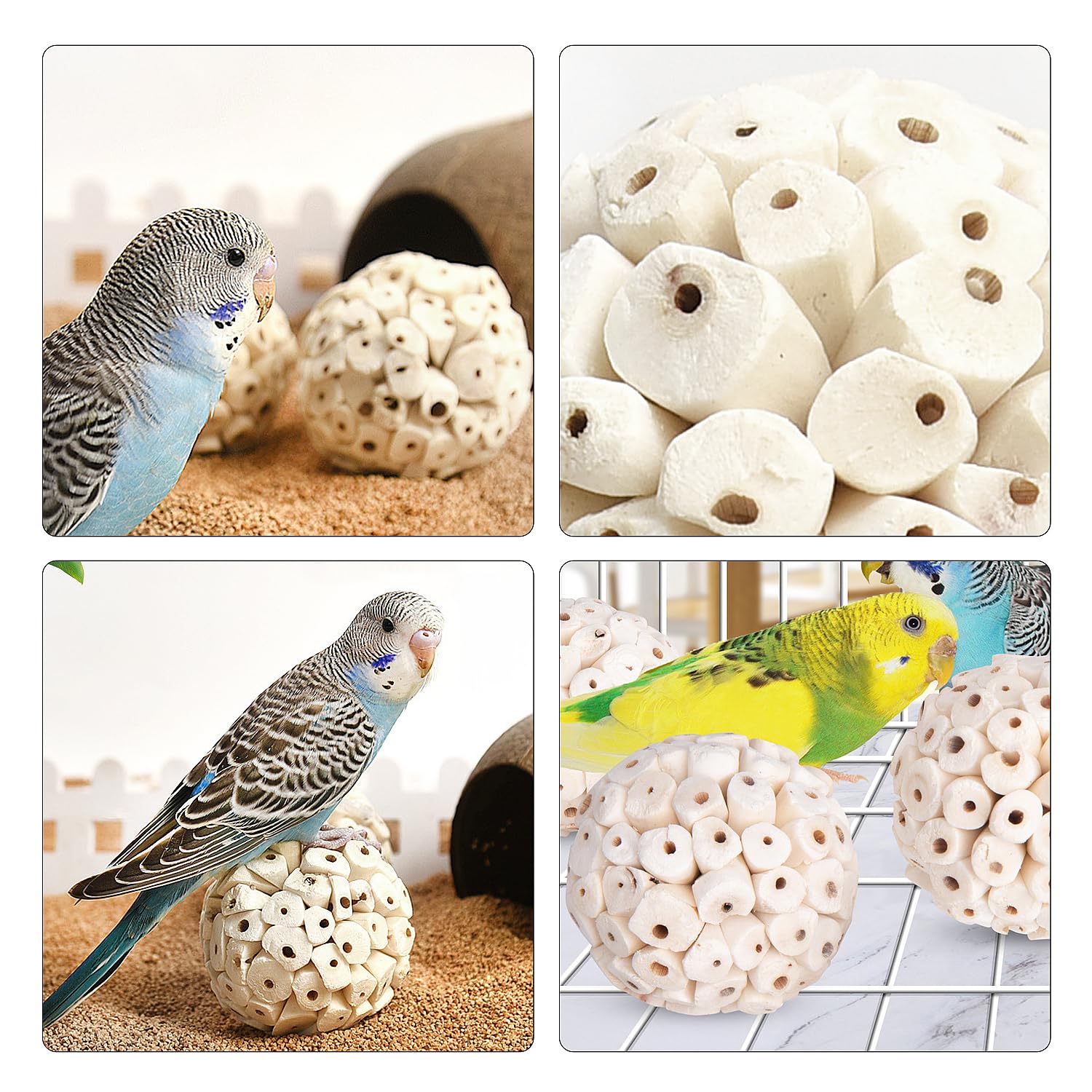 NAUZE 3Pieces Bird Natural Sola Balls Hanging Soft Sola Ball Beak Chew Shred Forage Toys Parrot Toys for Parakeet Mynah Budgerigar Love Birds Hamsters Rabbits - Image 3