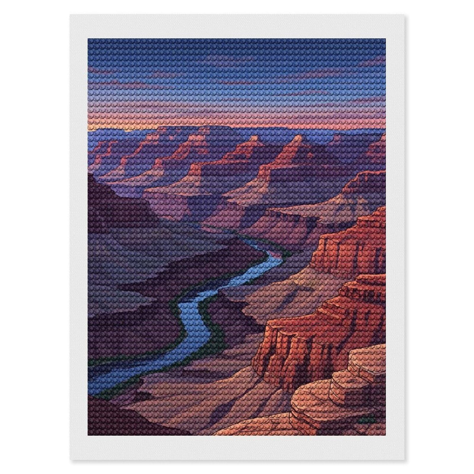 Junmoney Grand Canyon Illustration Diamond Art Canvas 12"x16", for Teens, Nice Detail and Sparkle, Farmhouse Decor, Festive Craft Gift, Easy to Enjoy