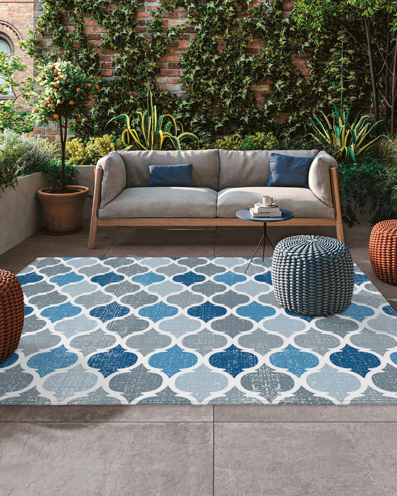 Amazon.com: 4x6ft Outdoor Rugs for Patio Moroccan Tile Blue Gray