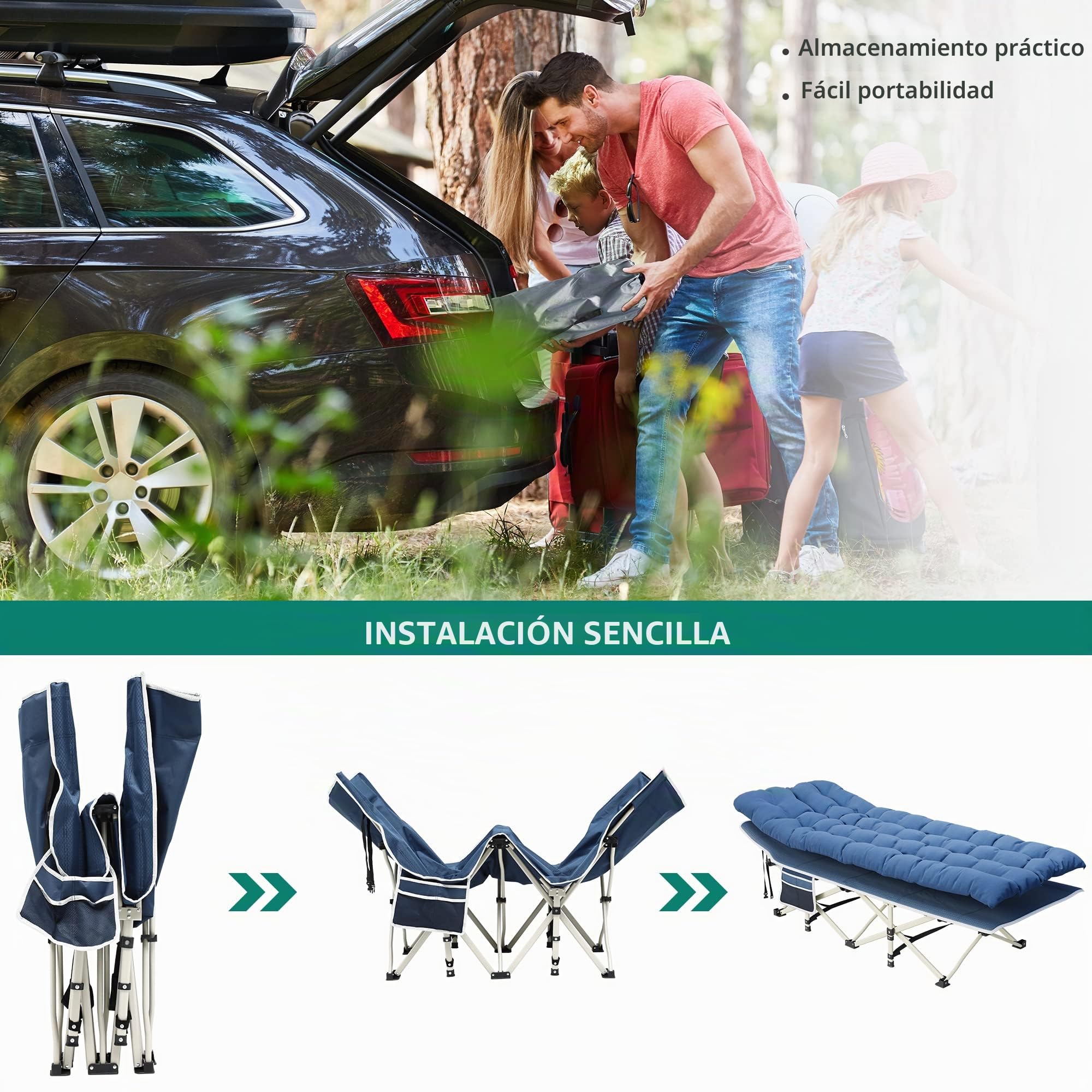YITAHOME Cama Plegable de Camping para Adultos, Cama de Campamento portátil Extra Ancha y Resistente, catres cómodos con Capacidad de 280 kg para Viajes, Oficina, Exteriores, Color Azul