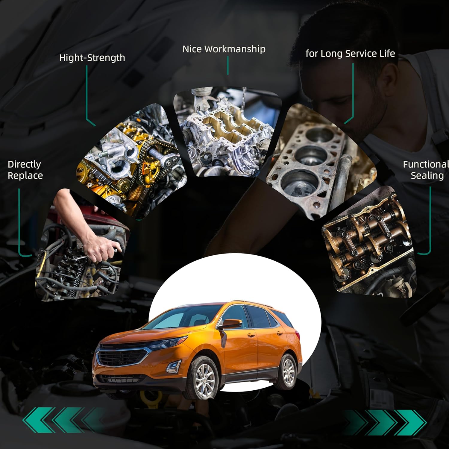 Head Gasket Set Timing Chain Kit Water Pump VCT Selenoid Actuator Gear For Chevy Equinox/Malibu/Cobalt/Impala for GMC Terrain for Buick Regal/Lacrosse 2.2/2.4L Ecotec 2009-2017 9-4201S HS26517PT