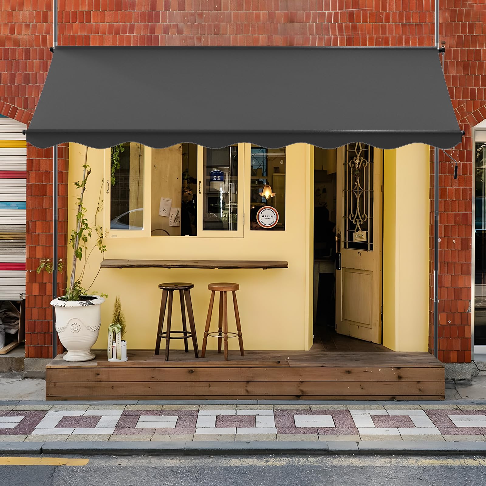 Store Banne Rétractable Terrasse 200x120cm, Store de Balcon-Hauteur Réglable Manuel, Auvent de Patio sans Perçage, Store Téléscopique Extérieur UV Résistant, Marquise de terrasse, Gris Foncé