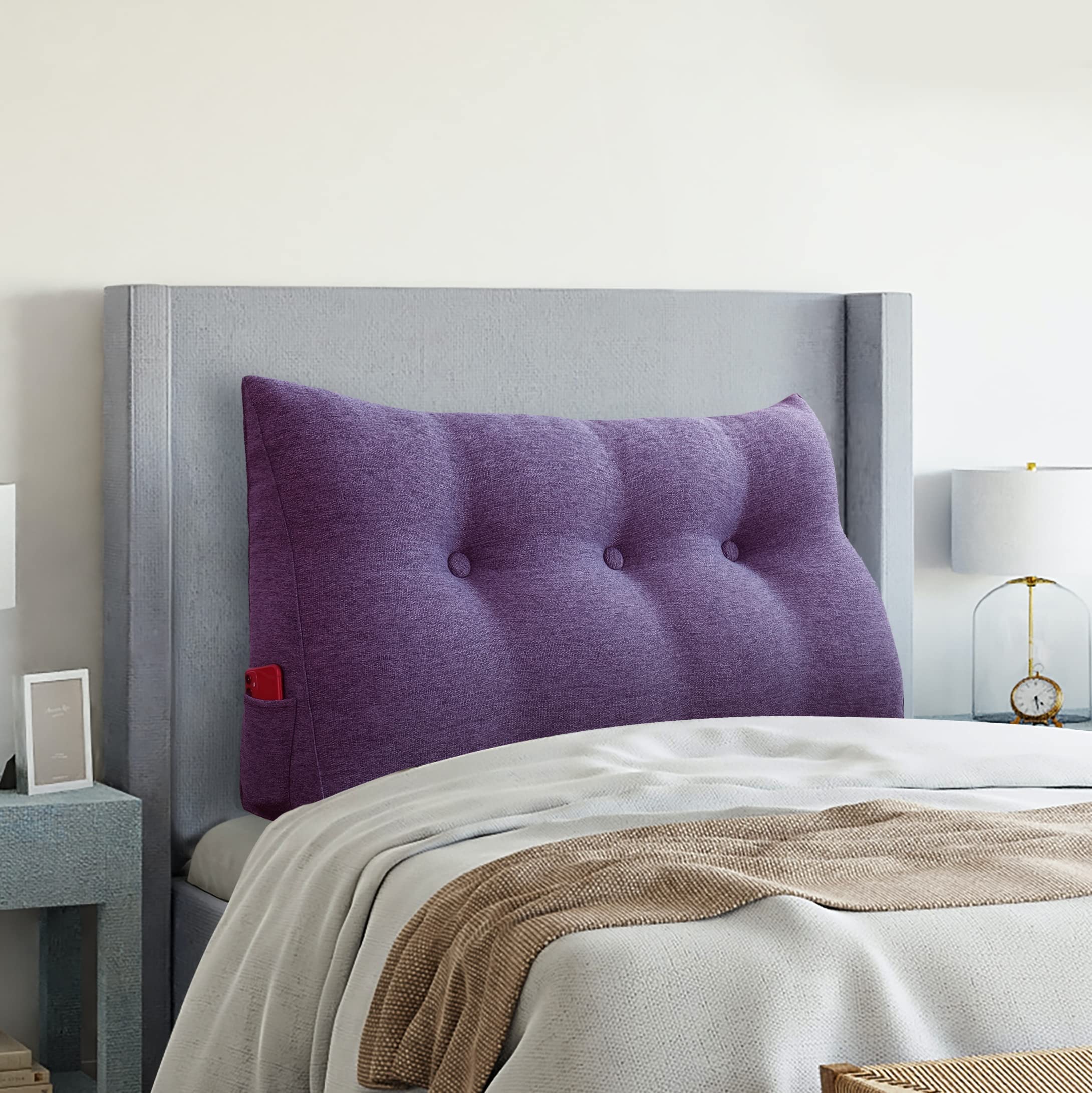 VERCART Triangular Headboard Wedge Pillow Daybed Pillows Bed Headboard Pillow Wedge Bed Rest Reading Pillow Gap Filler Triangle Back Cushion Lumbar Positioning Upholstered, Linen Lavender Twin