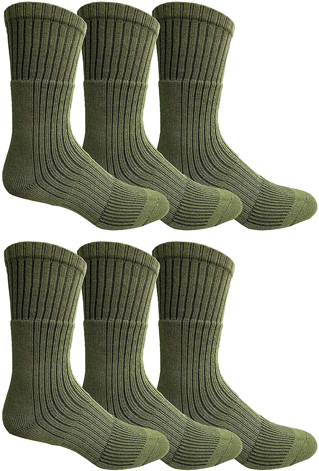 6 Pairs Of Mens Military Grade Thick Padded Terry Lined Cotton Socks, Ribbed, Dry Wicking, Heavy Duty Crew Sock