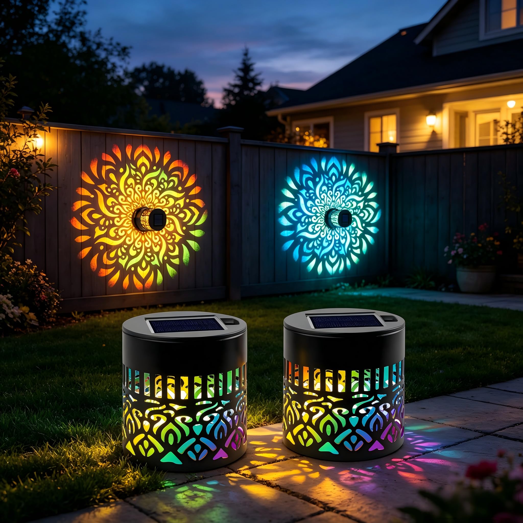 Yozexin Solar Mandala Wall Lights, Waterproof Metal Outdoor Projection Lamp