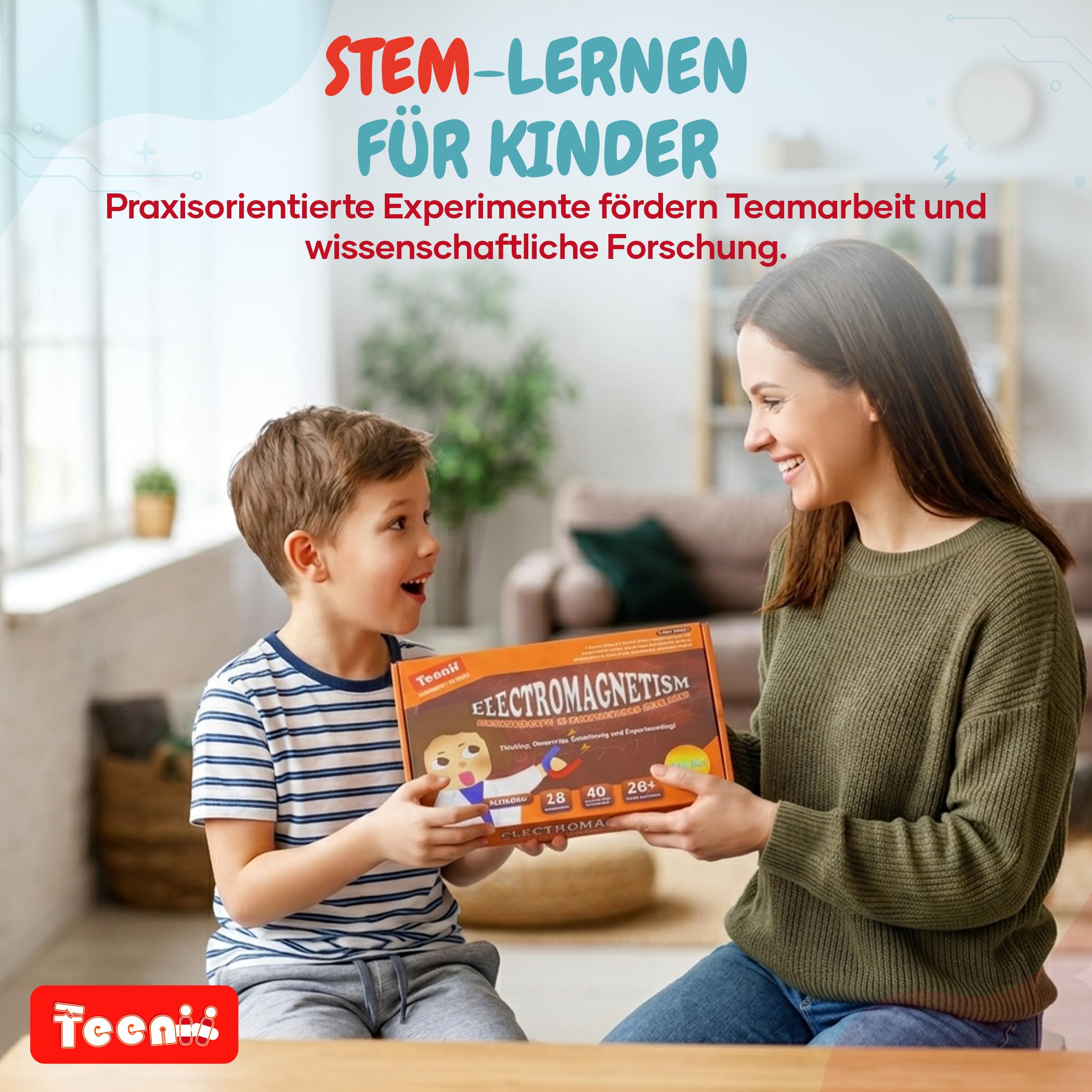 Teenii Elektrizität und Magnetismus Experimentierkasten für Kinder, STEM Wissenschaftsset mit Stromkreisen, Physik Lernspielzeug mit 50 Teilen, Experimente für Kinder ab 8 Jahren