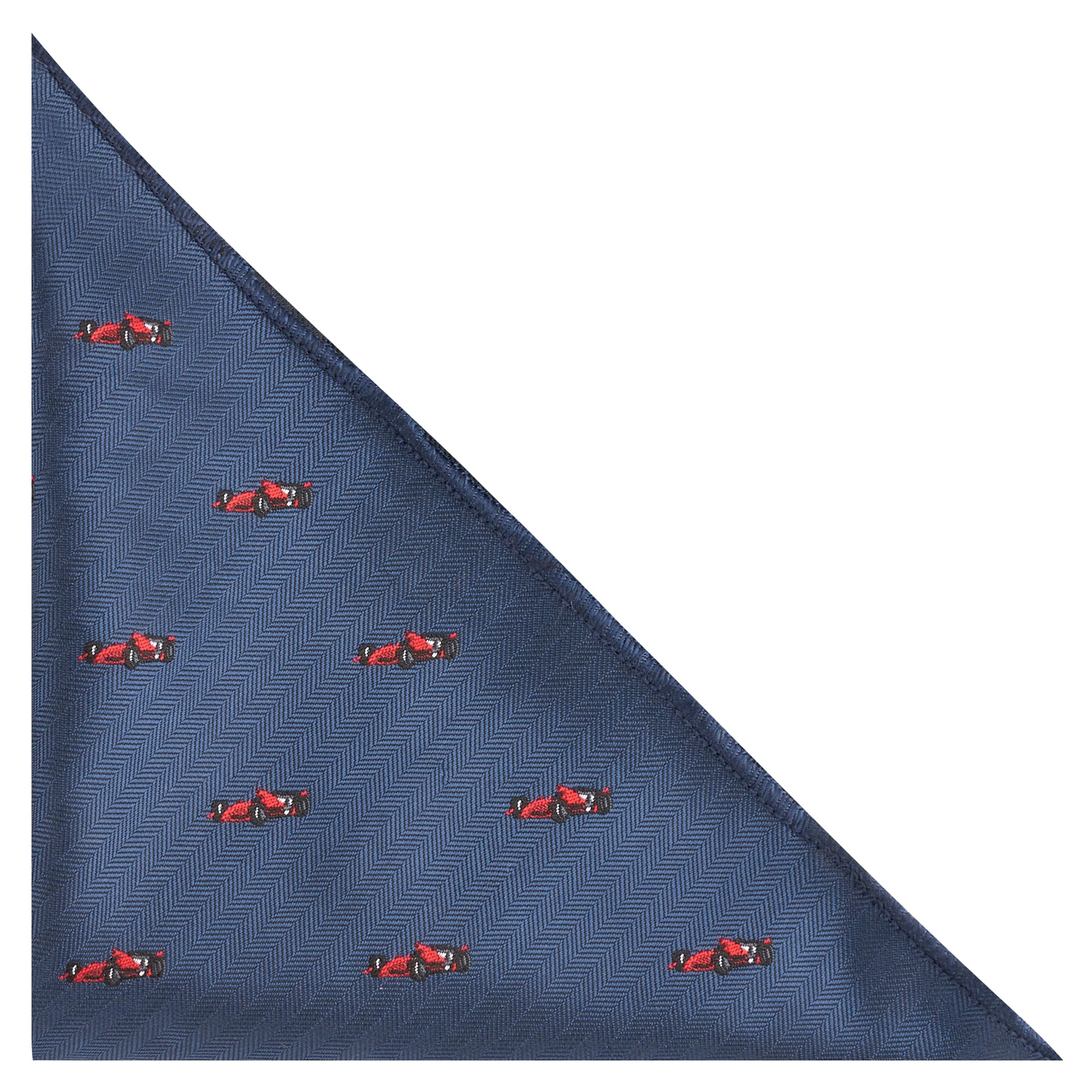 Racing Car Navy Blue Herringbone Embroidered Pocket Square, Handkerchief