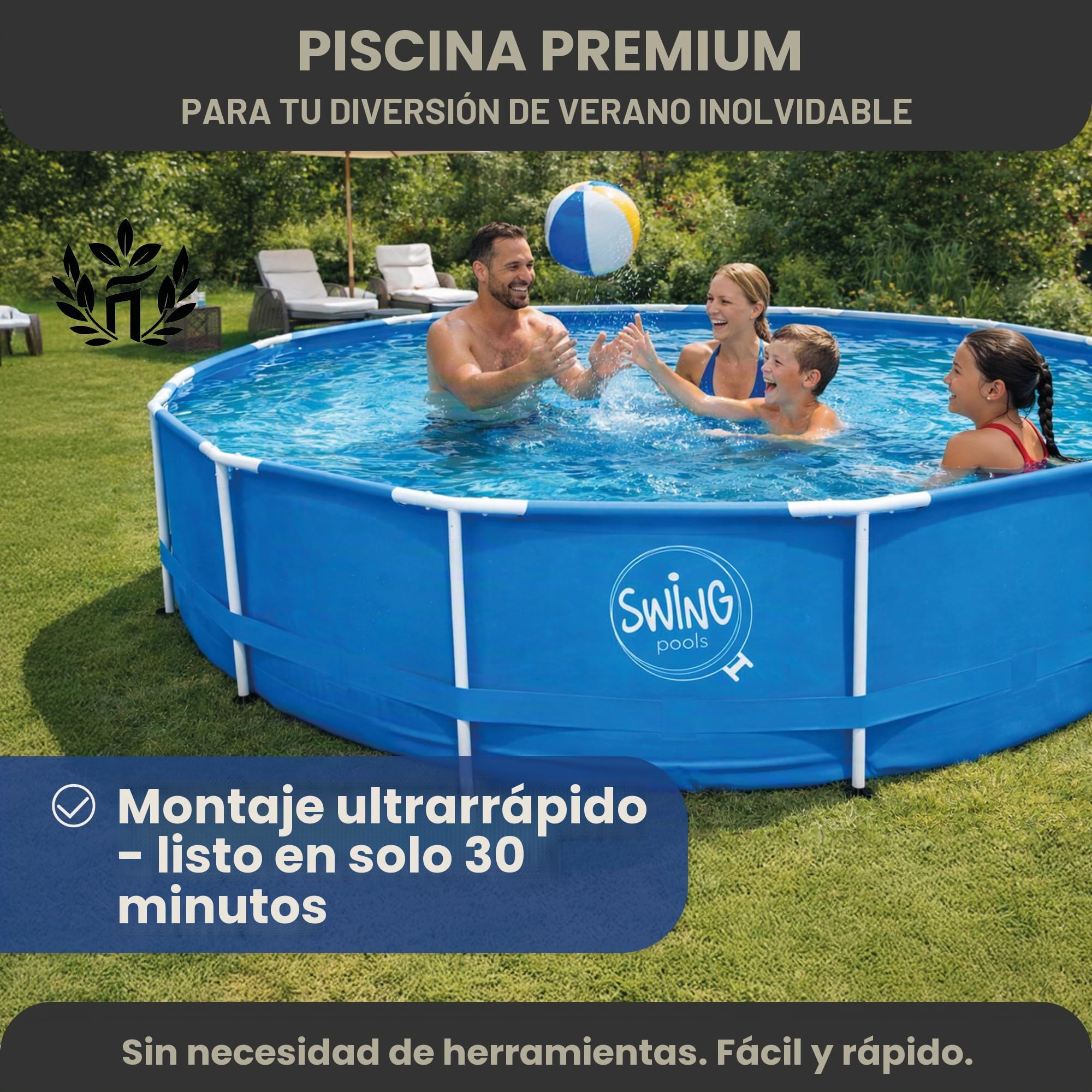 HAF - Piscina redonda con marco oscilante gris con aspecto de ratán (366 cm de diámetro, 91 cm de profundidad) - Piscina de jardín con 8.300 litros - Robusta, resistente a los rayos UV y resistente a
