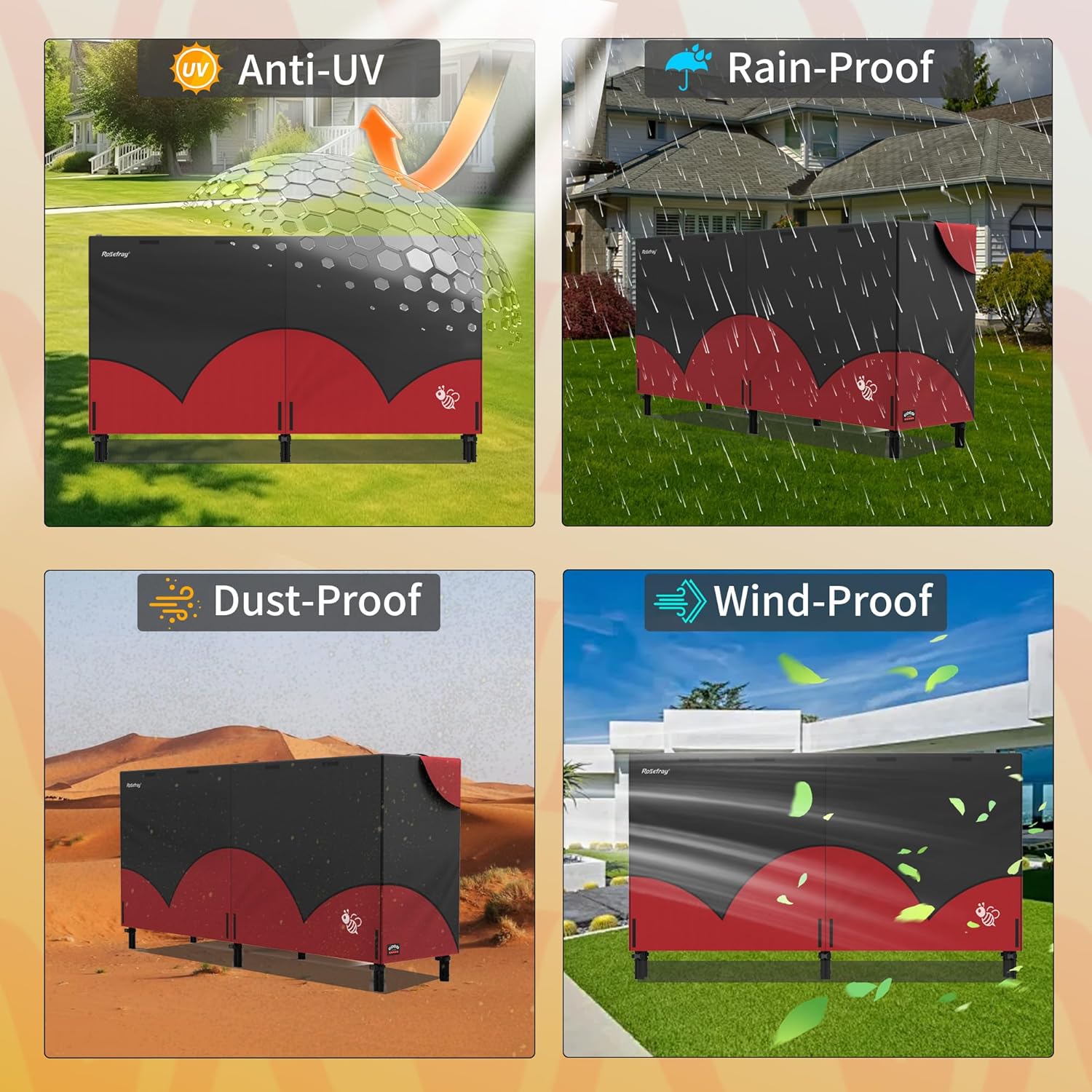 Rosefray 8ft Firewood Rack Cover,Heavy Duty 600D Wood Rack Cover with Waterproof Oxford Weather Resistant Indoor Outdoor Storage Wood Cover for Log Holder Blackred