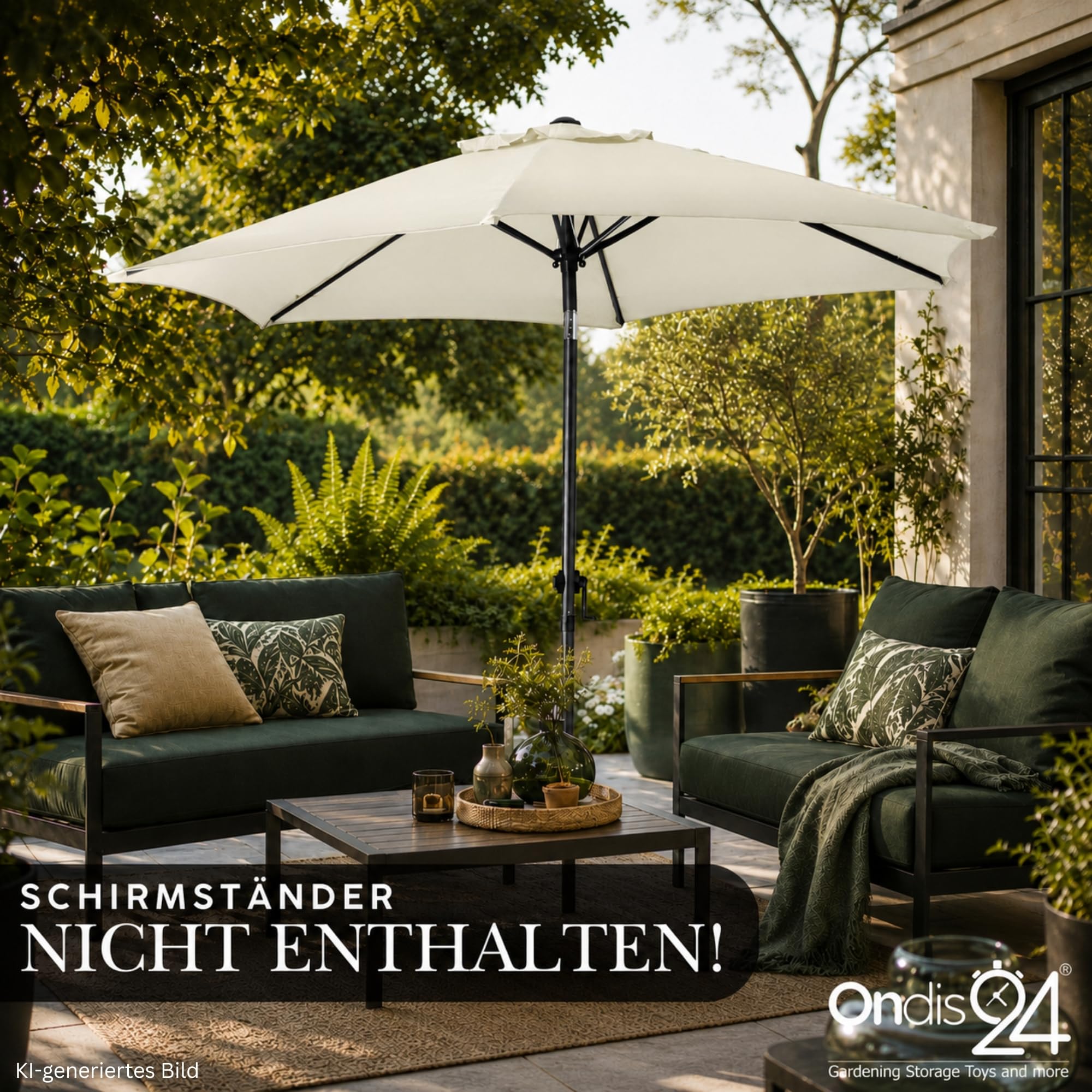 Ondis24 Strandschirm 1,8 Meter Sonnenschutz Sonnenschirm 180 cm rund mit Kurbel, Knick-Gelenk, UV 50, 38mm Standrohr (beige)