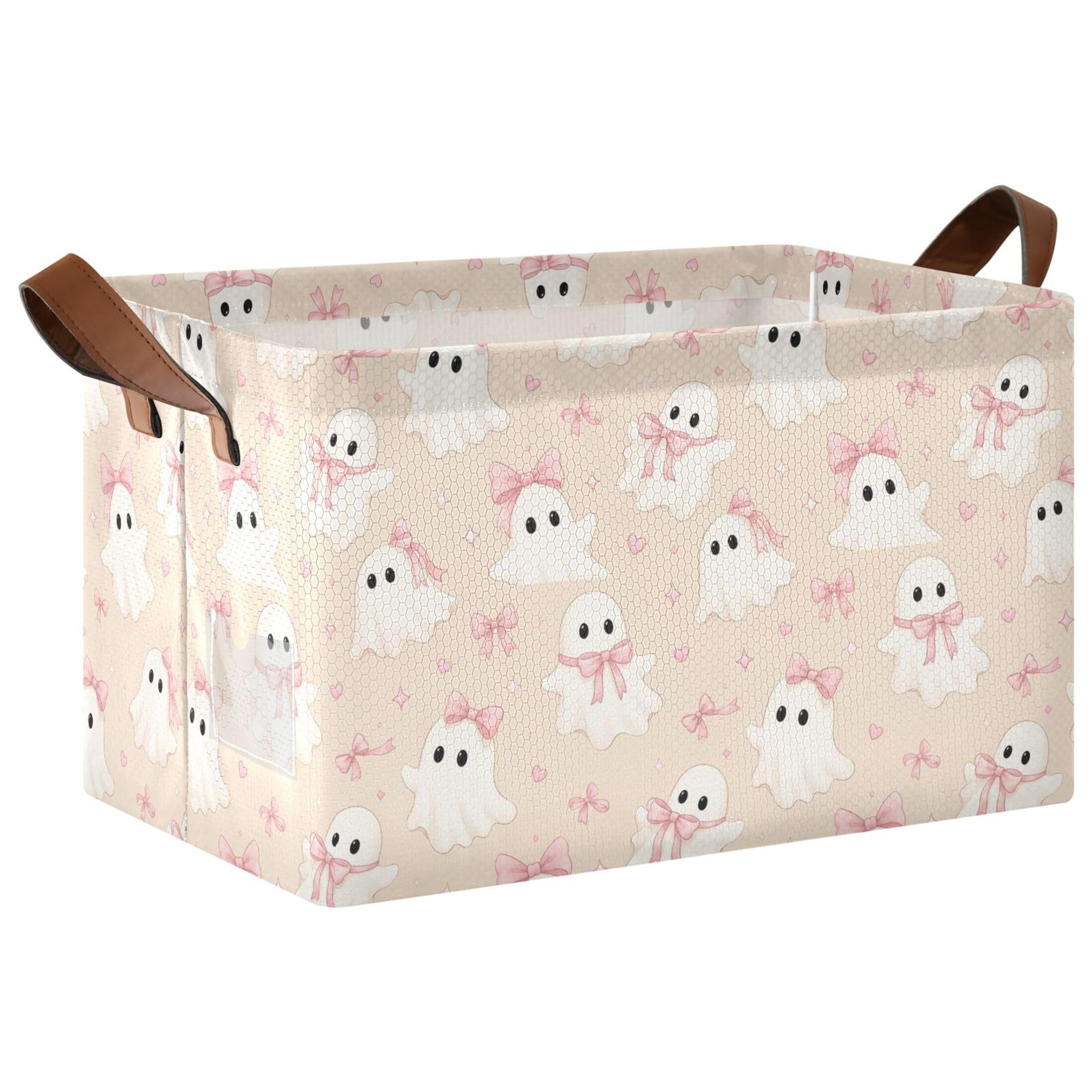 Kutsu Ghosts Foldable Storage Basket Collapsible Bin With Handles For Shelves