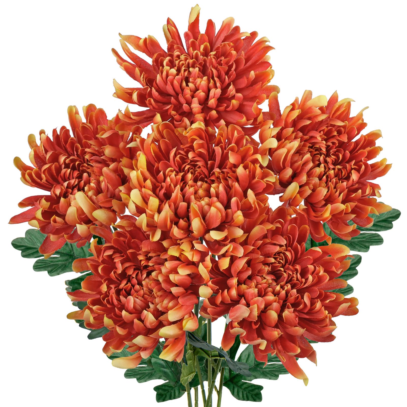 Hollyone 6 Stück Künstliche Chrysantheme Seiden, Kunstblumen Hortensien Seide Plastikblumen, Realistische Orange Seidenblume für Wohnzimmer Büro Deko Tisch Küche