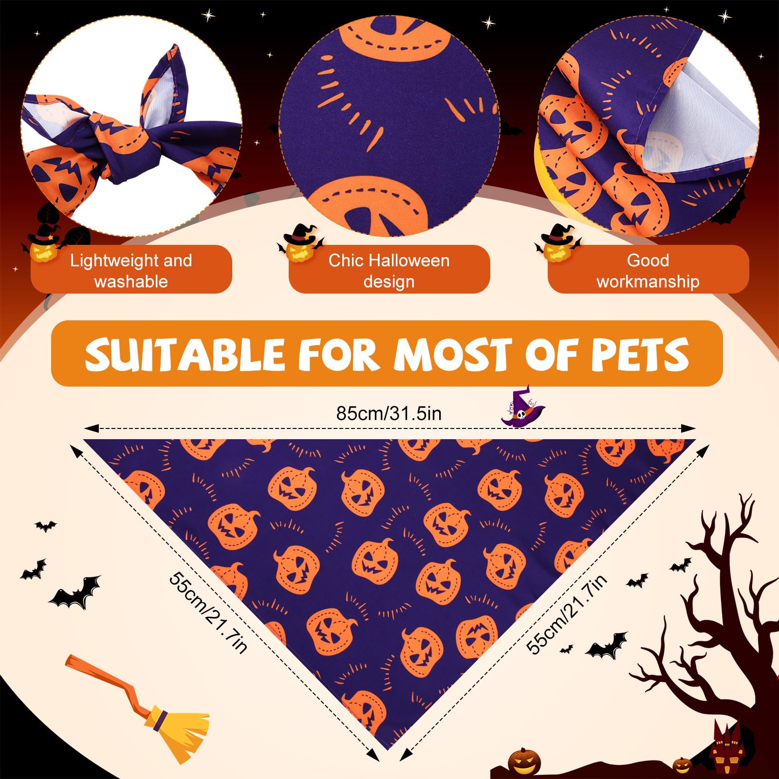 Silkfly Lot de 50 bandanas d'Halloween pour chien en vrac pour chiens, bavoirs triangulaires pour chien, bandanas pour chien avec motif citrouille et araignée, écharpe pour animal domestique pour
