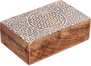 Ajuny Handmade Decorative Jewelry Storage Box Wooden Celtic Design White Multi Purpose Treasure Chest Organizer Holder for Travel Gifts 8 x 5 Inches