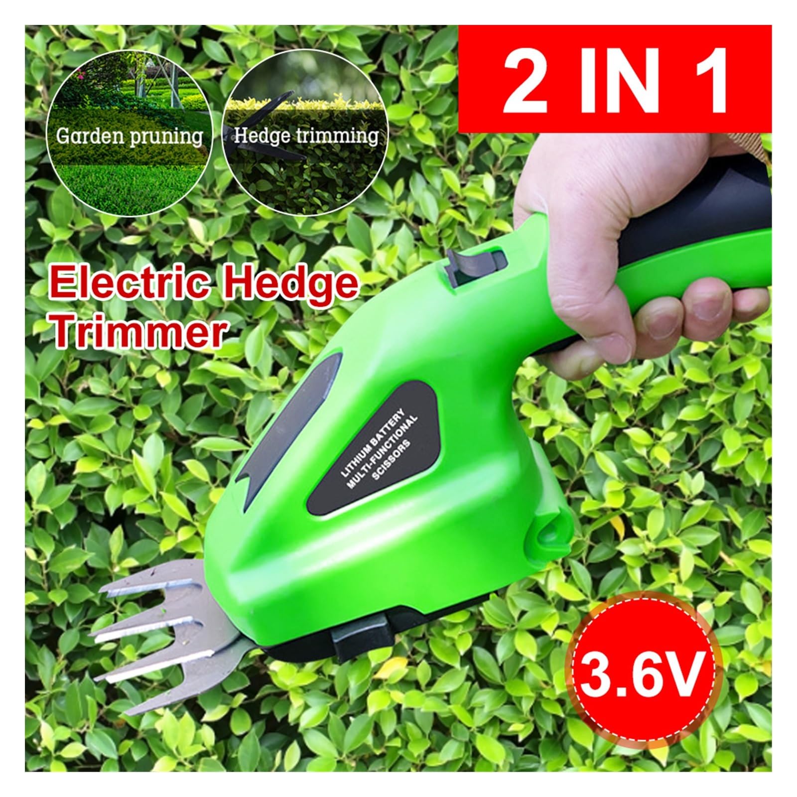 Tondeuse à gazon, 2 en 1 taille-haie électrique 3.6V coupe-haie sans fil Portable coupe-herbe à une main jardin désherbage cisaillement tondeuse(Hedge Trimmer)