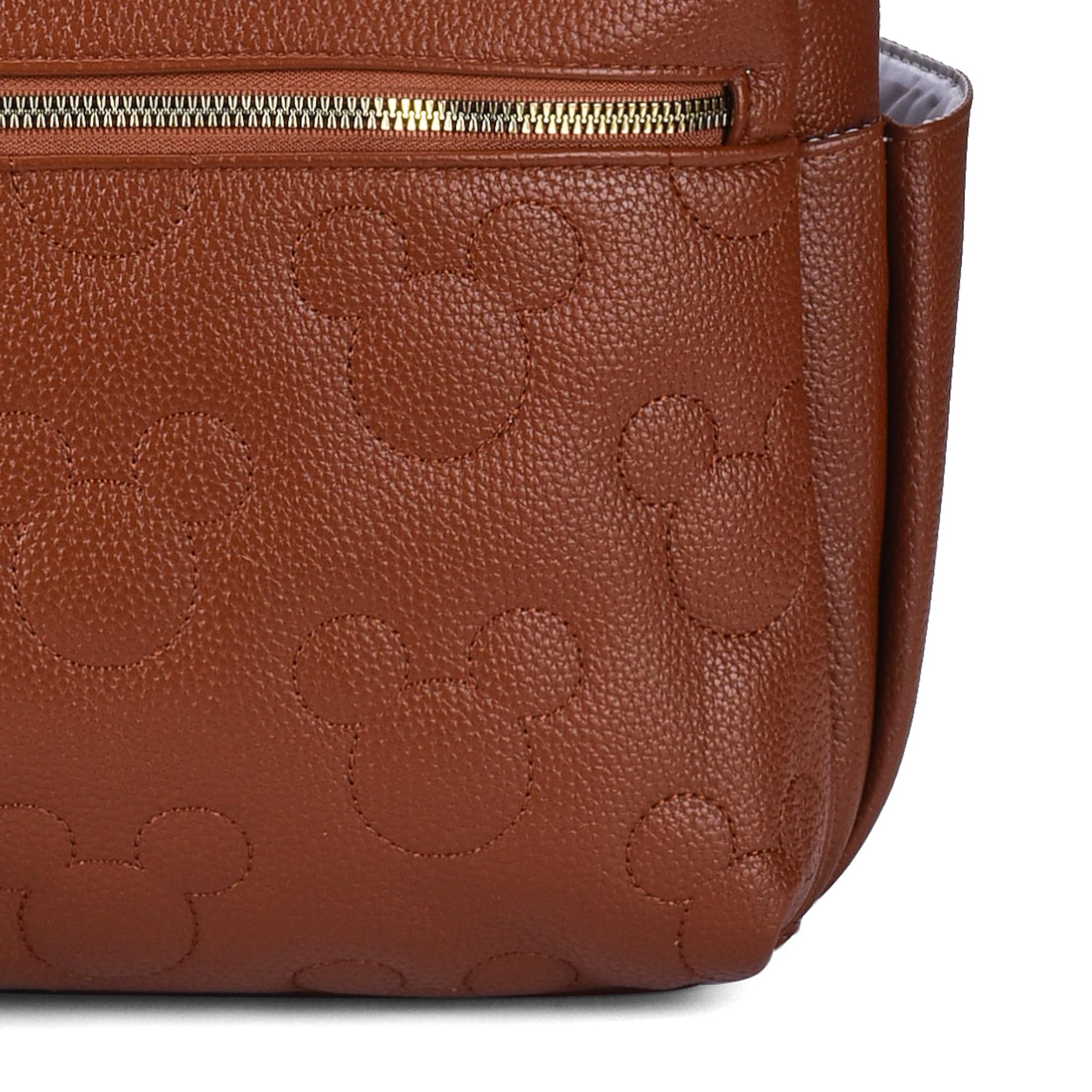Disney Zaino multifunzionale per pannolini in pelle PU con fasciatoio, custodia per ciuccio e tasche isolate per biberon, Topolino - Marrone, Large, moderno