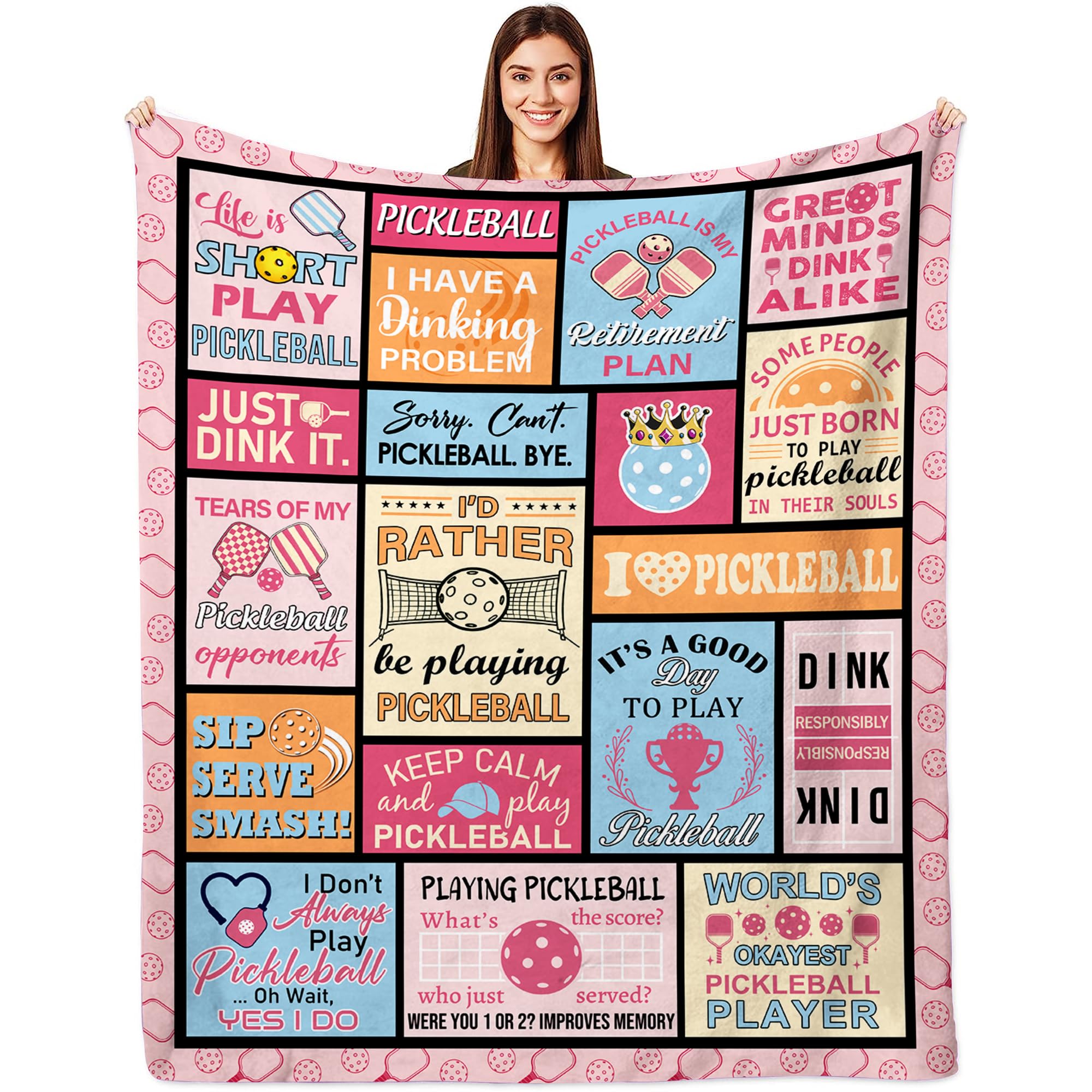 Pickleball Gifts for Women, Gifts for Pickleball Lovers, Pickleballs Gift, Pickleballs Decoration Bed Blanket Throw 80"" x 60""