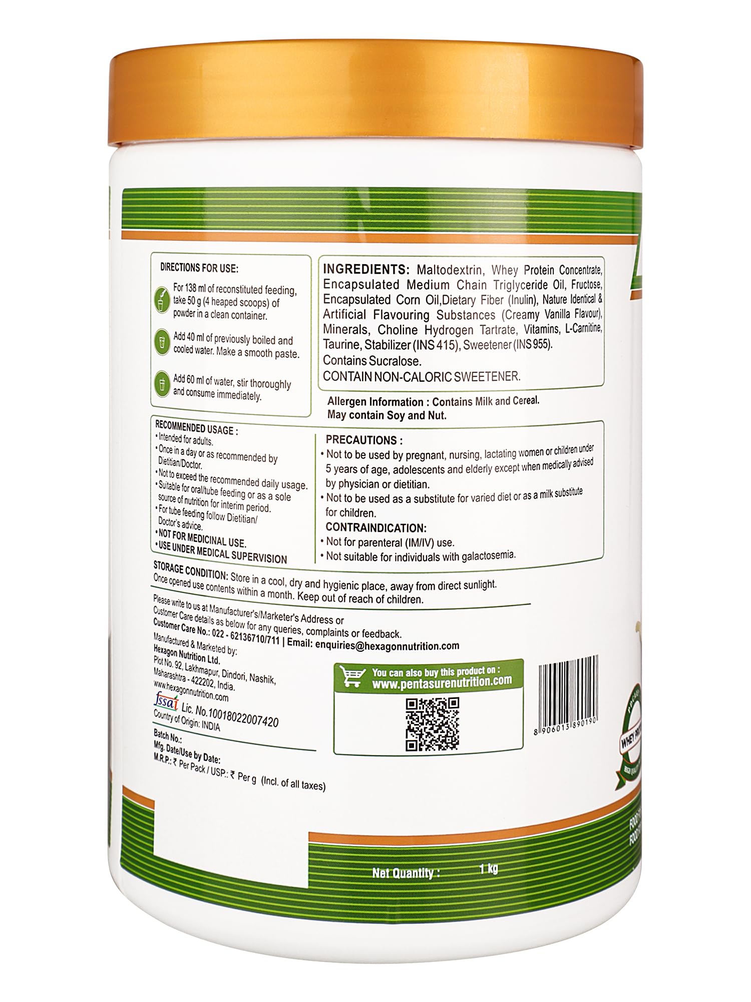 PentaSure Hepatic Liver Care Nutritional Supplement | Vanilla Flavor - 1Kg | BCAA, MCT & Calorie Dense Nutritional Supplement Drink | 17.5g Protein per 100g | Supports Liver Function, Muscle Recovery — Amazon image 2